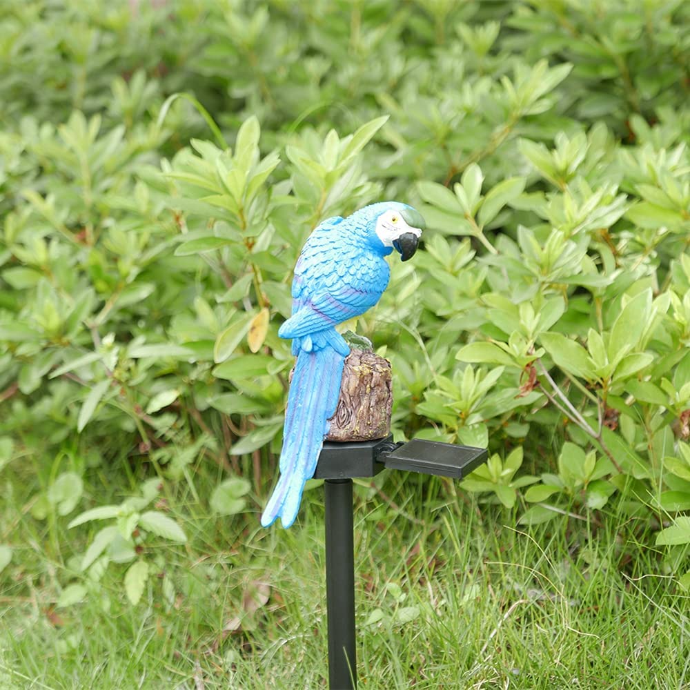 Solar Powered Blue Parrot Garden Lights - Waterproof LED Outdoor Stake Lights for Patio, Yard, Lawn, Pathway - Cute Animal Figurine Decorations - Perfect for Housewarming Gifts & Nighttime Garden Illumination