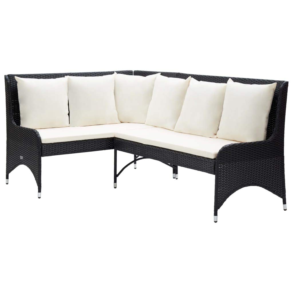 YUUIKLLE 2-Piece Black Poly Rattan Garden Corner Sofa Set with Cushions - All-Weather Outdoor Patio Furniture, Conversation Chairs for Yard, Poolside, Backyard, or Balcony Relaxation