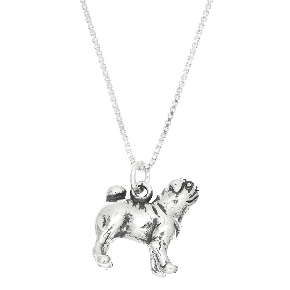 Sterling Silver Oxidized 3D Pug Dog Charm Necklace - Cute Animal Jewelry for Women, Gift for Dog Lovers, Perfect for Casual Wear & Special Occasions