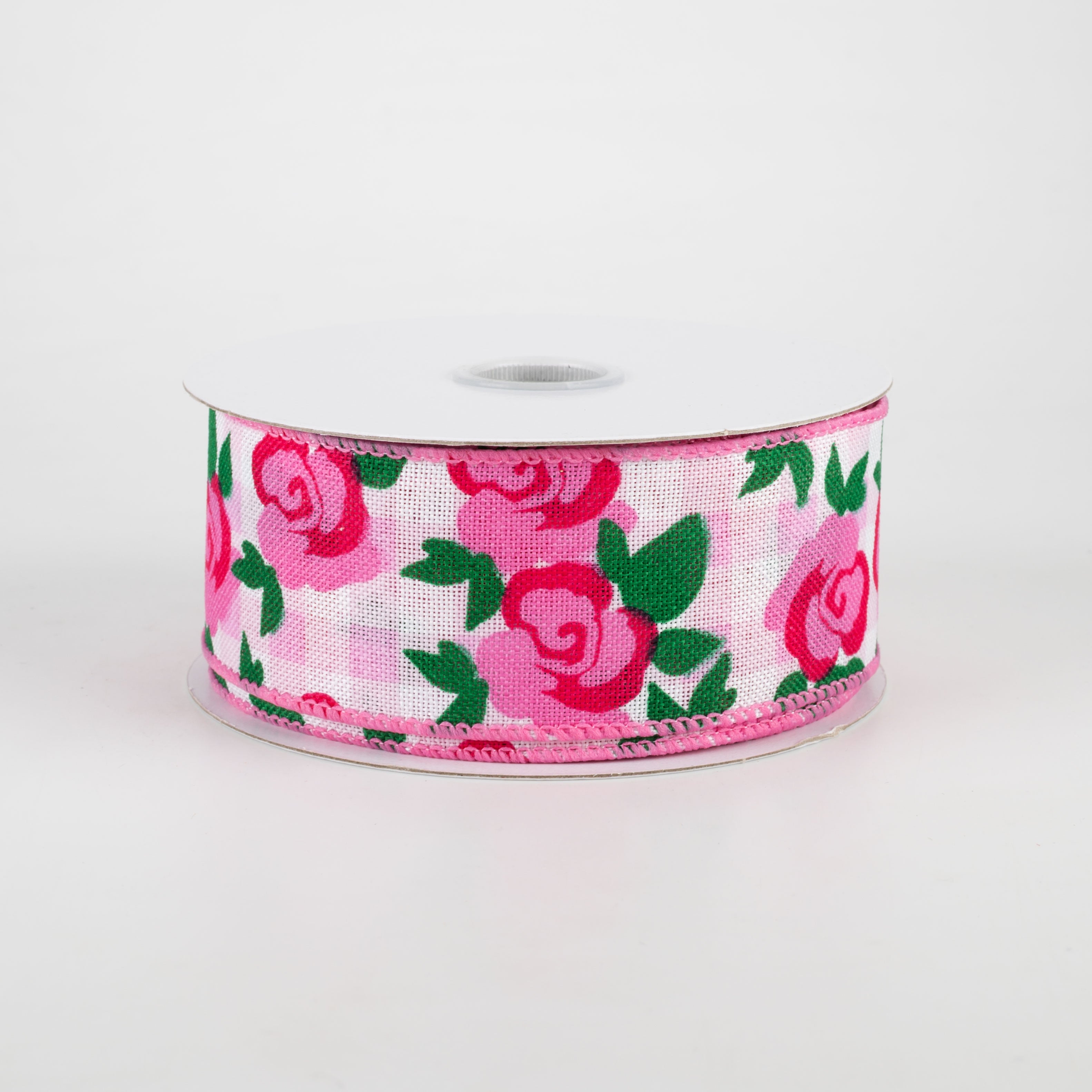 1.5 Inch Pink Roses on Pink & White Gingham Ribbon - 10 Yards Bulk Roll for DIY Crafts, Wedding Decorations, Gift Wrapping & Scrapbooking