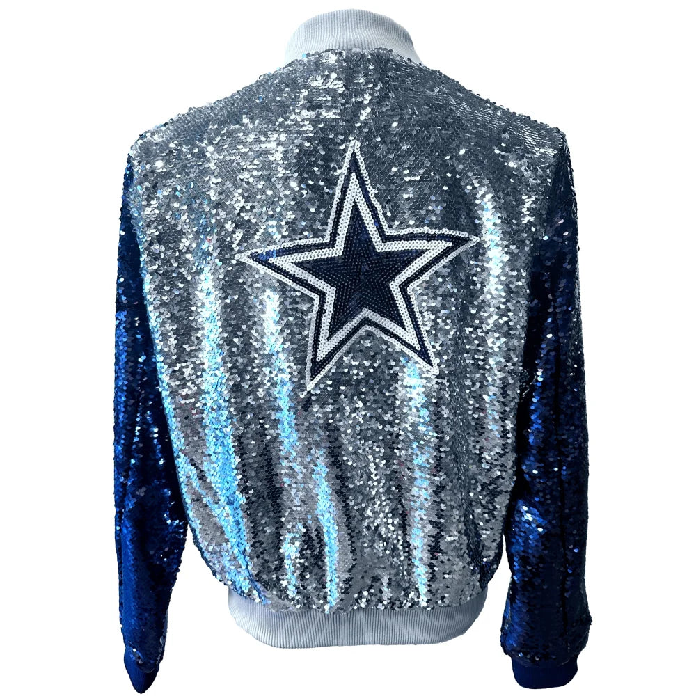 Dallas Cowboys Women's Sequin Full Zip Jacket - Glittery NFL Team Apparel for Game Day, Parties & Casual Outings