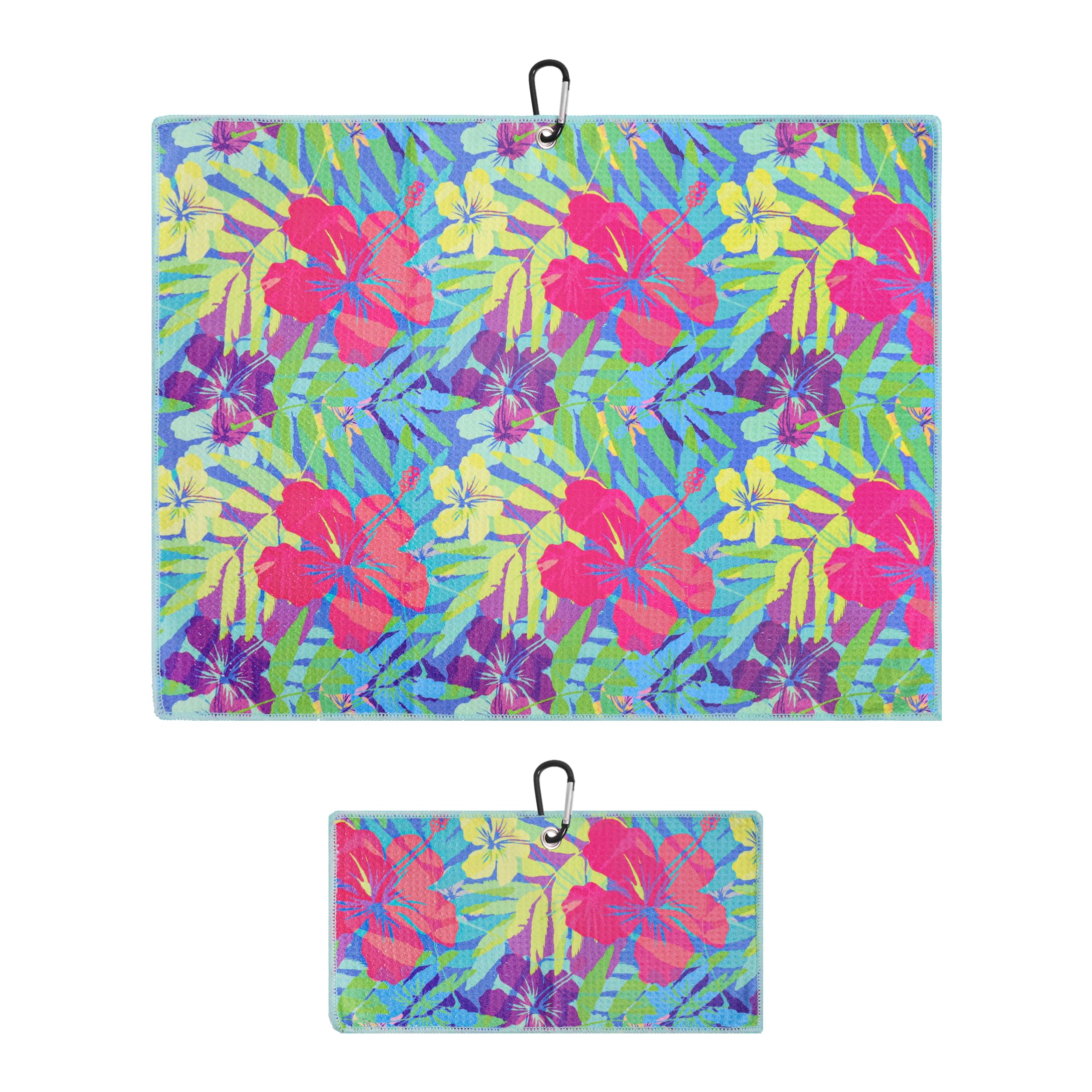 Premium Golf Towel Set of 2 - Microfiber Waffle & Ball Towels for Men & Women - Durable Golf Accessories for Golf Bags - Tropical Floral Design - Perfect Golf Gifts for Him & Her - Ideal for Course Play, Practice & Club Storage