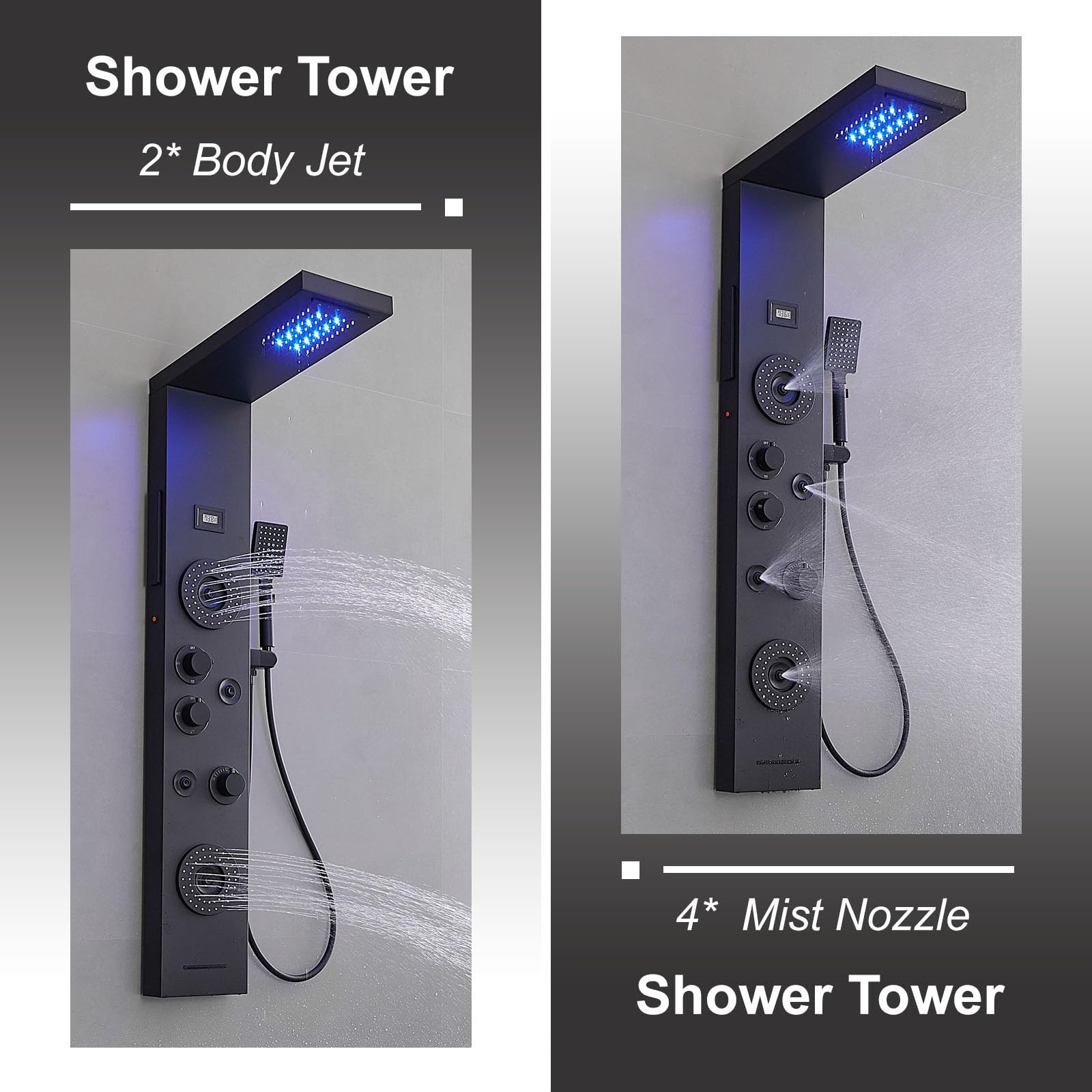 LED Rainfall Shower Panel System - 6 Function Wall Mounted Shower Tower with Handheld Spray, Body Jets & Temperature Display | Perfect for Spa-Like Bathroom Experience, Luxury Home Renovation & Relaxing Water Massage