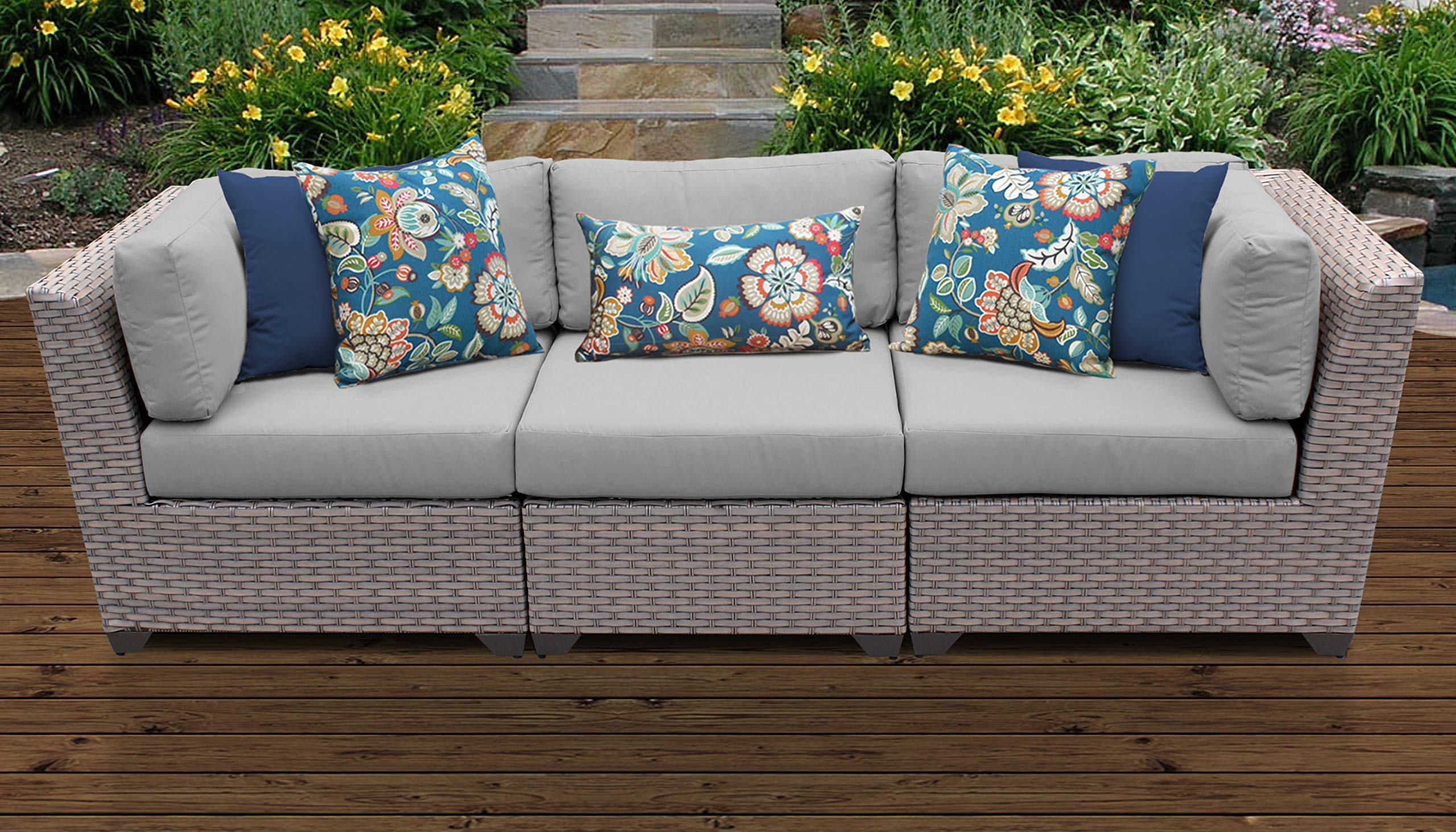 TK Classics Florence 3-Piece Outdoor Wicker Patio Furniture Set - All-Weather Rattan Sofa with Coffee Table - Perfect for Garden, Poolside & Backyard Relaxation