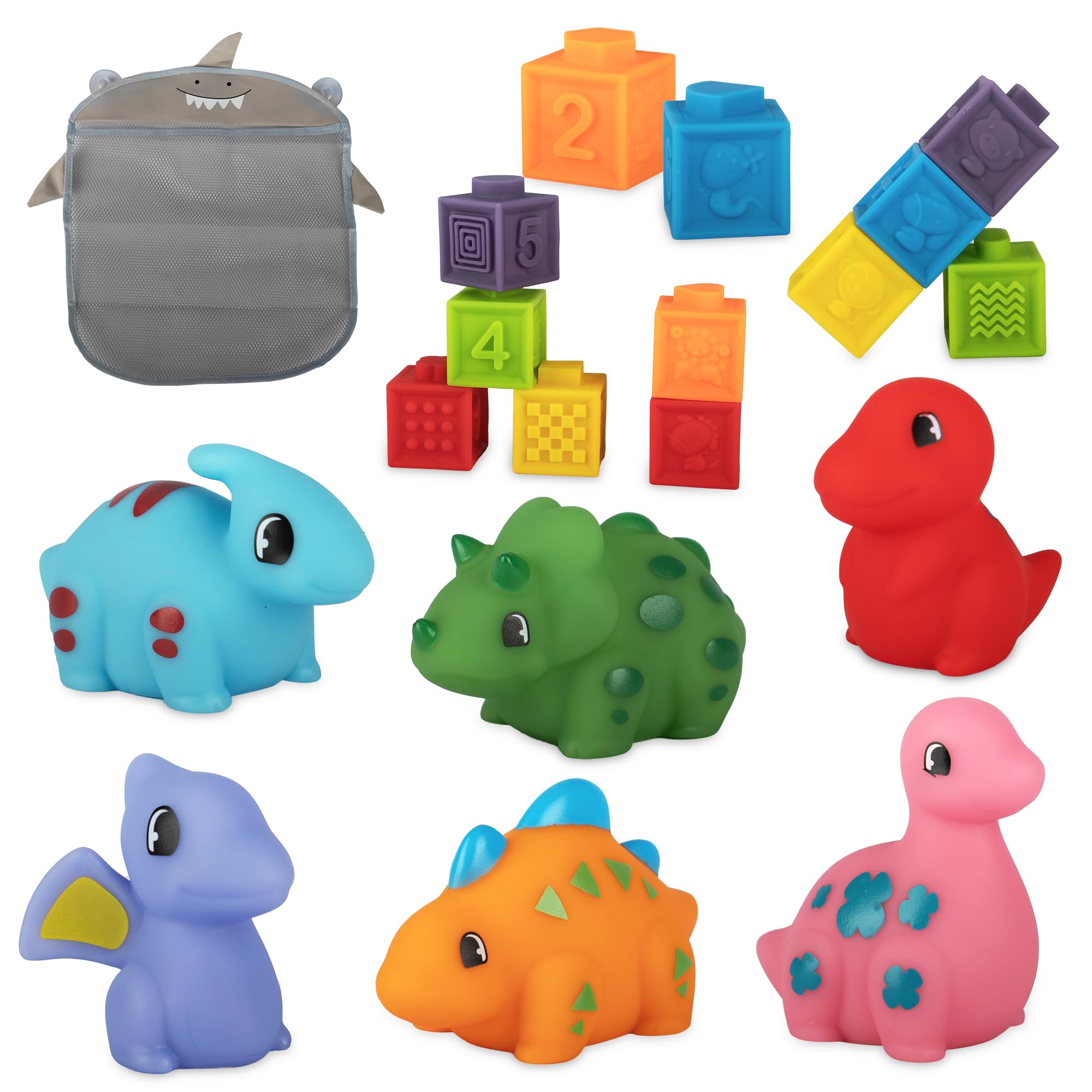 Dinosaur Bath Toys for Toddlers 1-3 Years - 18 Pack Mold-Free Soft Building Blocks for Babies 12-18 Months | Fun Bathtime Play & Early Learning Development
