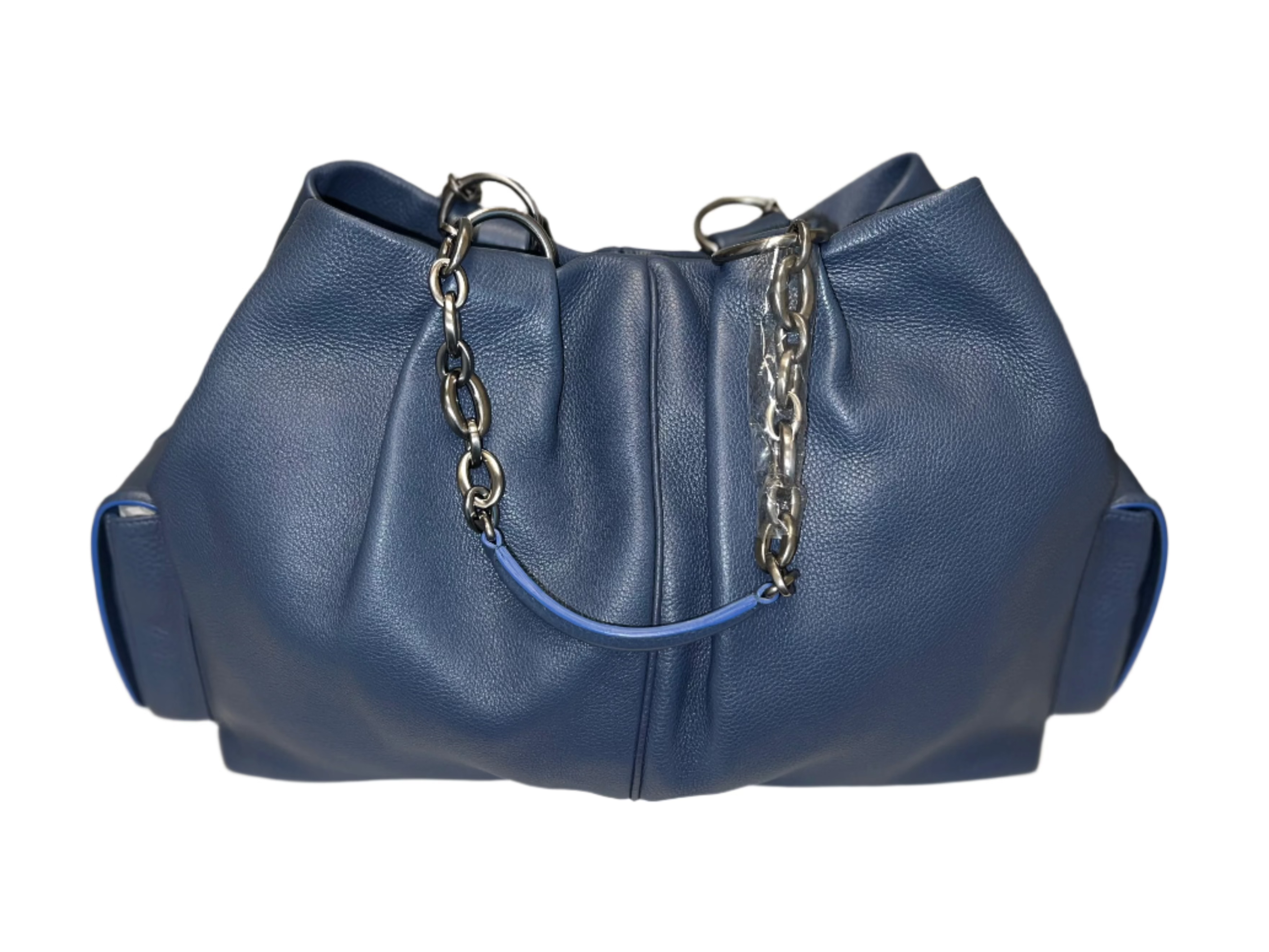 Bvlgari Chiara Collection Blue Leather Handbag for Women - Luxury Designer Tote for Work, Travel & Evening Events