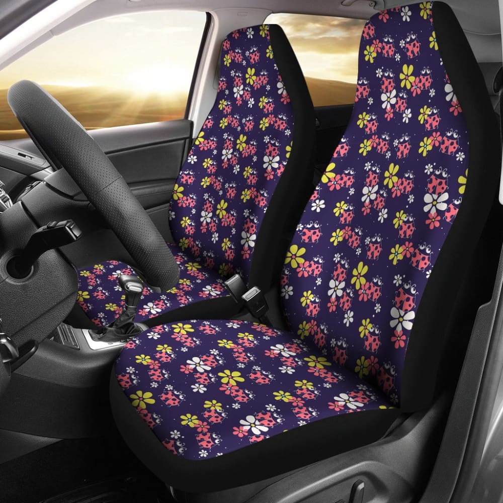 Stylish Ladybug & Floral Print Car Seat Covers - Waterproof & Universal Fit for Cars, SUVs, Trucks - Perfect for Road Trips & Daily Commutes