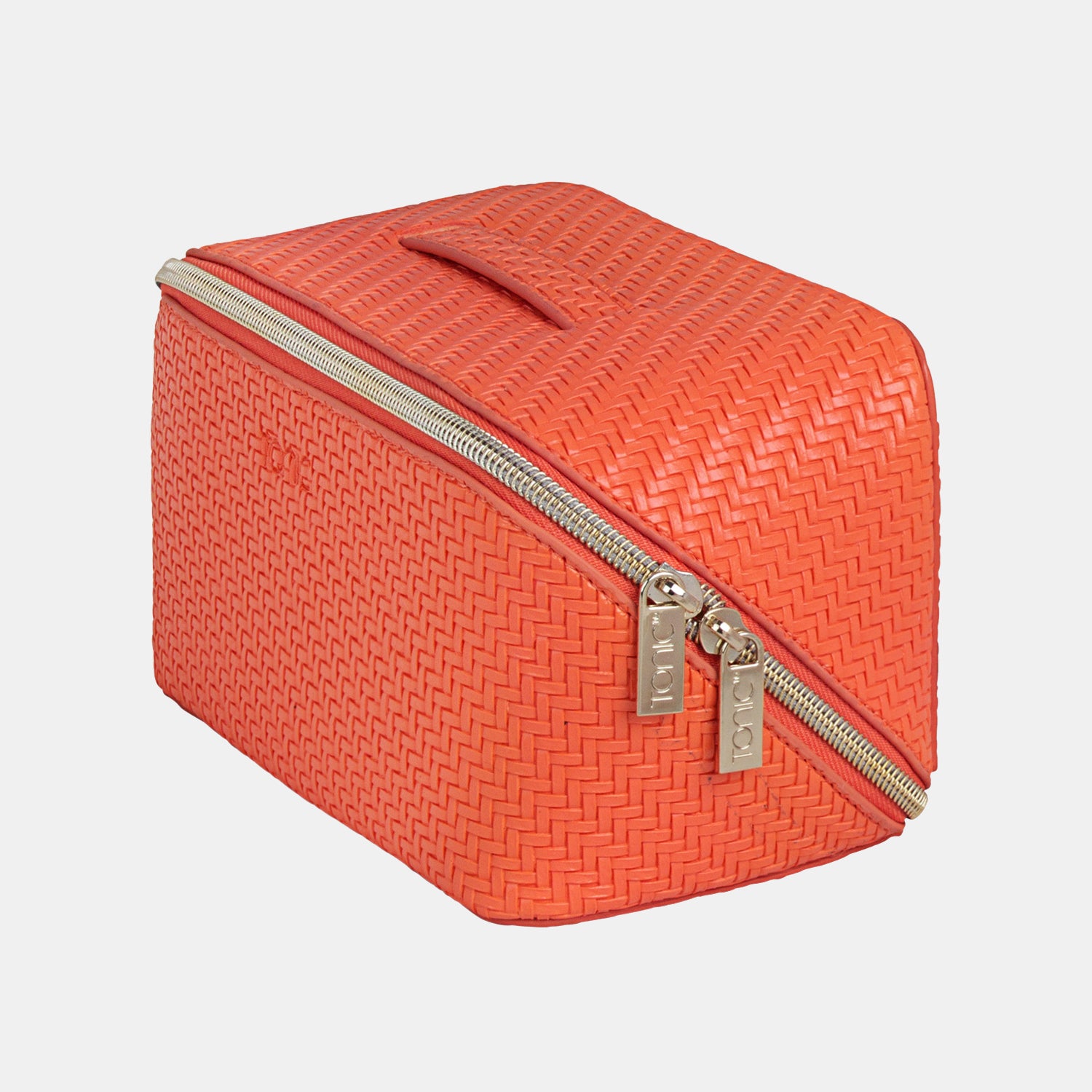 Medium Herringbone Tangerine Beauty Bag - Travel Cosmetic Organizer for Women, Perfect for Makeup Storage & On-the-Go Essentials