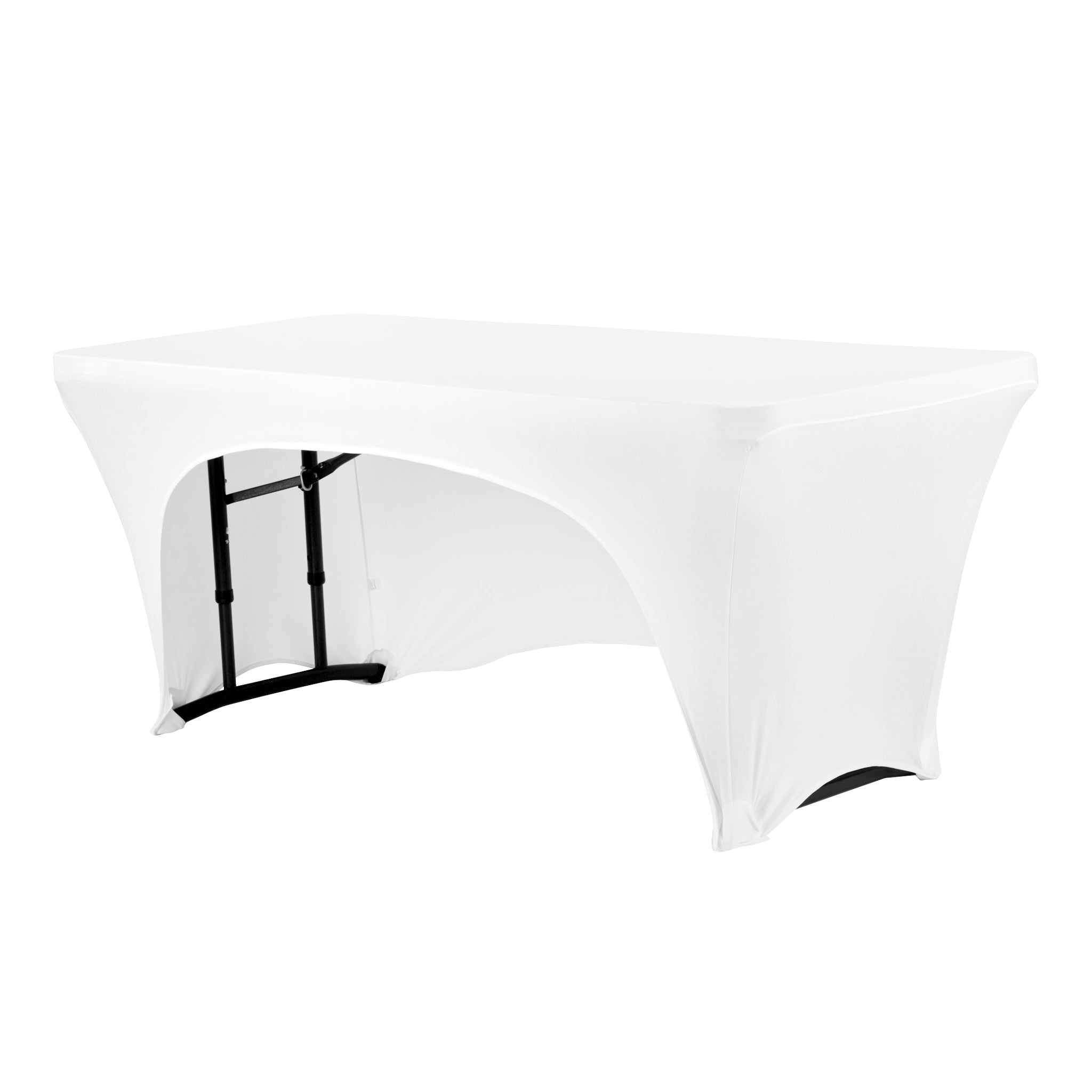 6 FT White Open Back Stretch Spandex Rectangular Table Cover - Perfect for Banquets, Weddings & Events