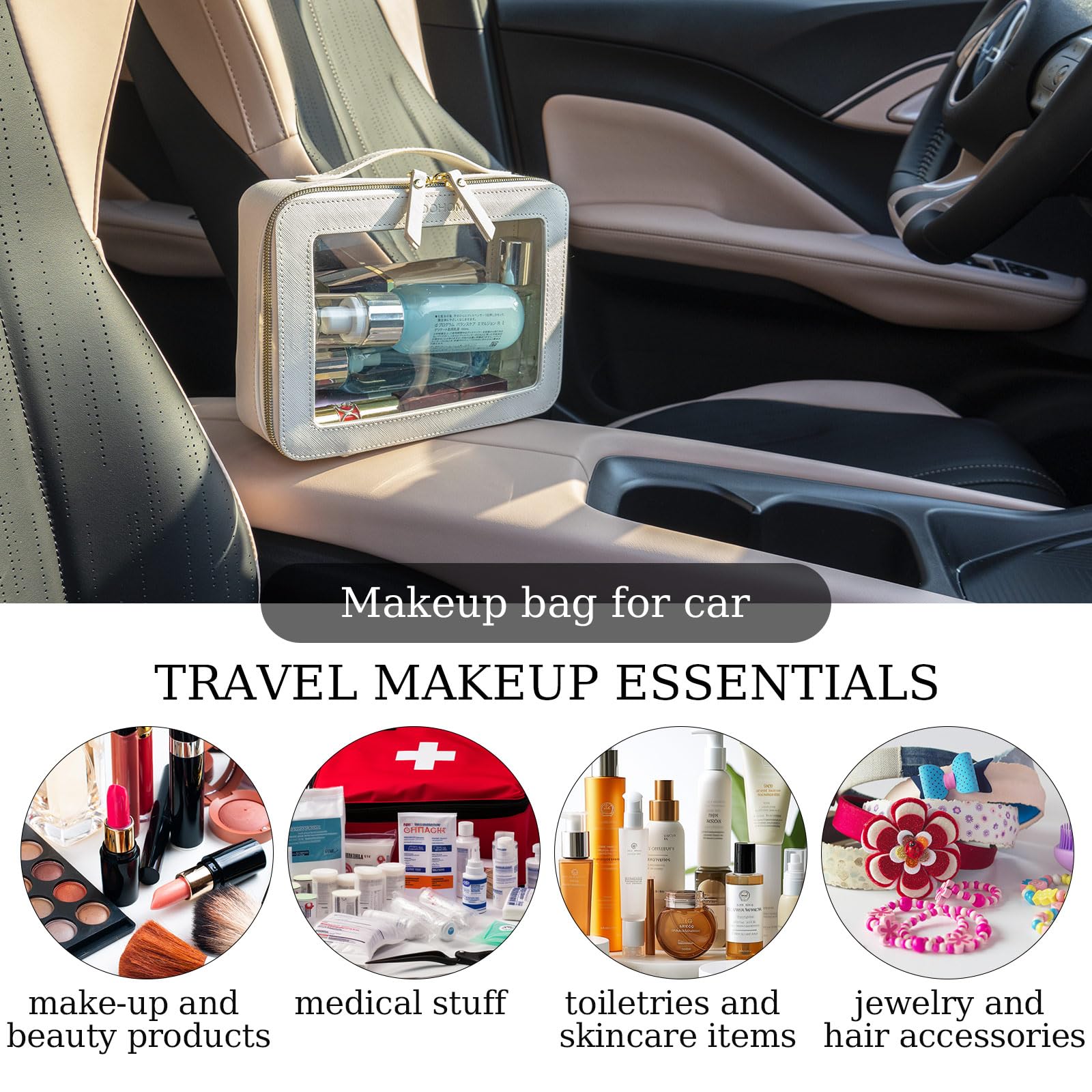 Clear Makeup Bag - TSA Approved Travel Cosmetic Case with Double Zipper, Square PU Leather Toiletry Organizer Pouch, Waterproof & Easy to Clean - Perfect for Travel, Gym, and Daily Essentials Storage