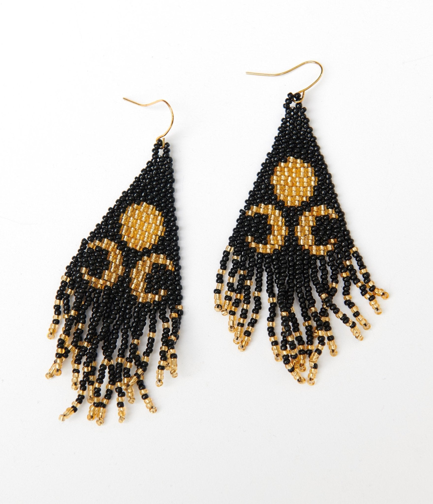 Black & Gold Lunar Reflections Beaded Earrings for Women - Elegant Dangle Boho Jewelry for Party, Wedding & Evening Occasions