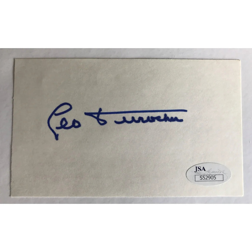 Leo Durocher 3x5 Signed Index Card with JSA COA - Authentic Cut Autograph - New York Giants & Brooklyn Dodgers Memorabilia - Perfect for Sports Collectors and Baseball Fans Display