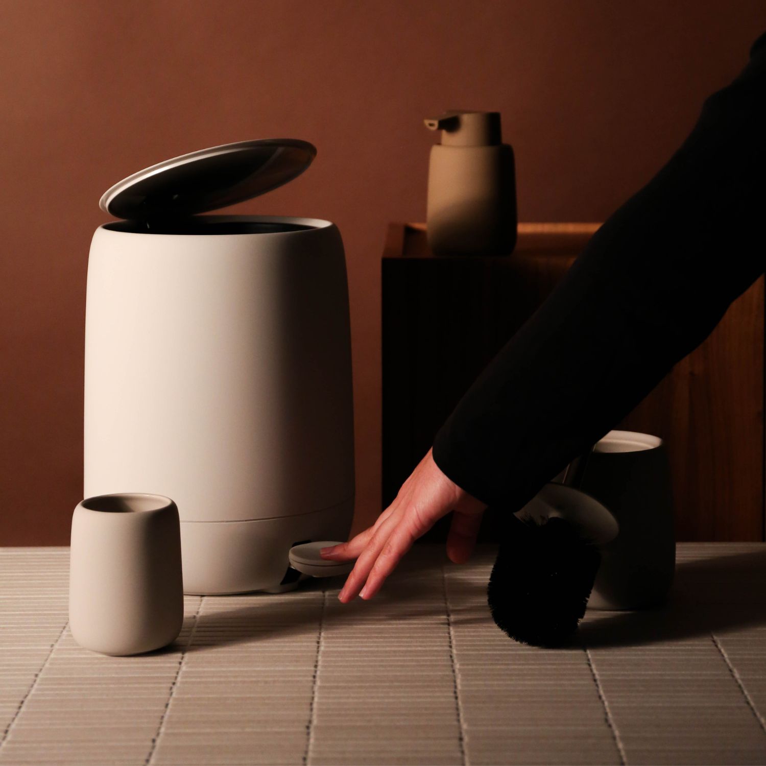 BLOMUS Sono Pedal Bin 30cm Stainless Steel Trash Can with Foot Pedal - Moonbeam Color for Kitchen, Bathroom & Office Waste Disposal