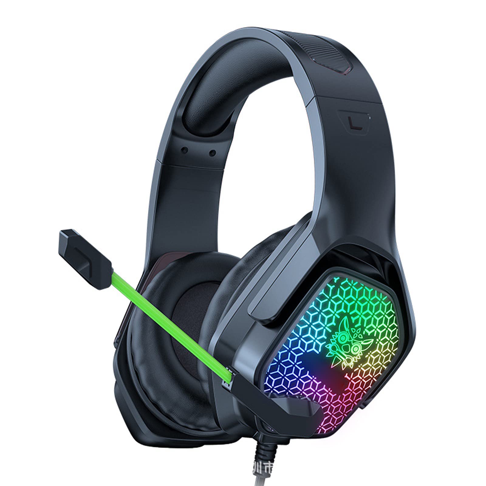 Yissone RGB Wired Gaming Headset with Microphone - LED Luminous Over-Ear Headphones for PC, Computer & Mobile Gaming - Perfect for Esports, Streaming & Online Classes