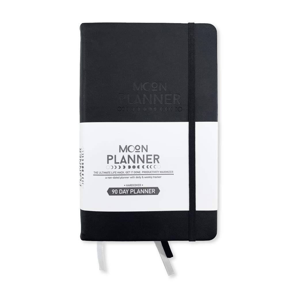 Moon Planner - Undated Daily, Weekly & Monthly Planner with Hard Cover (Black, A5 Size) - Perfect for Goal Setting, Productivity & Time Management at Home, Office or School
