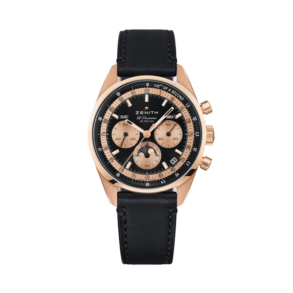 Chronomaster Original Triple Calendar Rose Gold 38mm Watch with Black Leather Strap - Perfect for Business Meetings & Formal Events