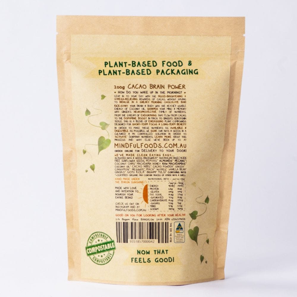 Mindful Foods Cacao Brain Power Superfood - 200g Organic Raw Cacao Powder for Focus & Memory - Perfect for Smoothies, Baking & Healthy Snacks