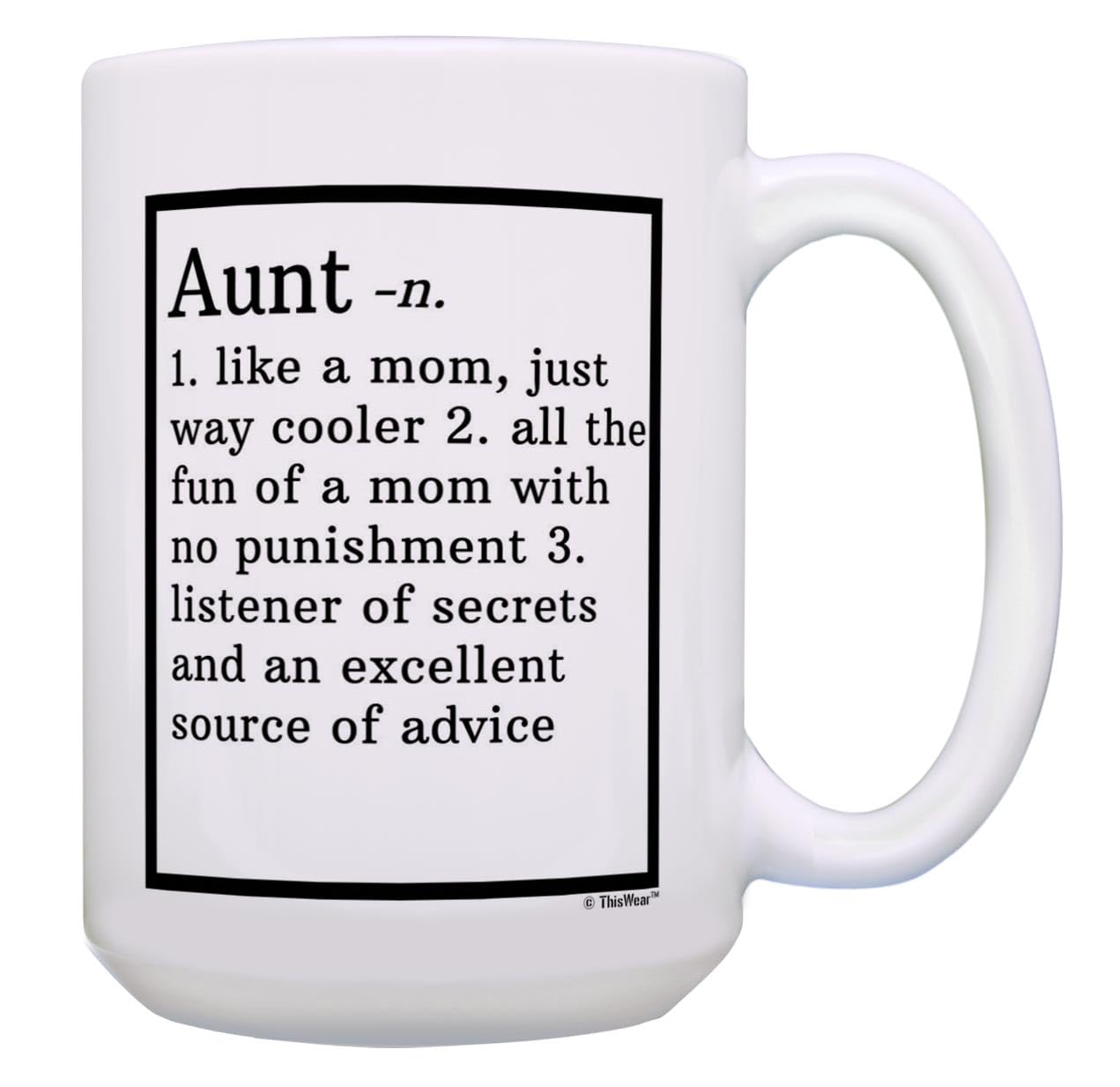 Personalized Aunt Definition Mug - 15oz Ceramic Coffee Cup with Handle - Perfect Birthday Gift for Aunt, Niece & Nephew - Ideal for Coffee, Tea & Hot Chocolate at Home or Office
