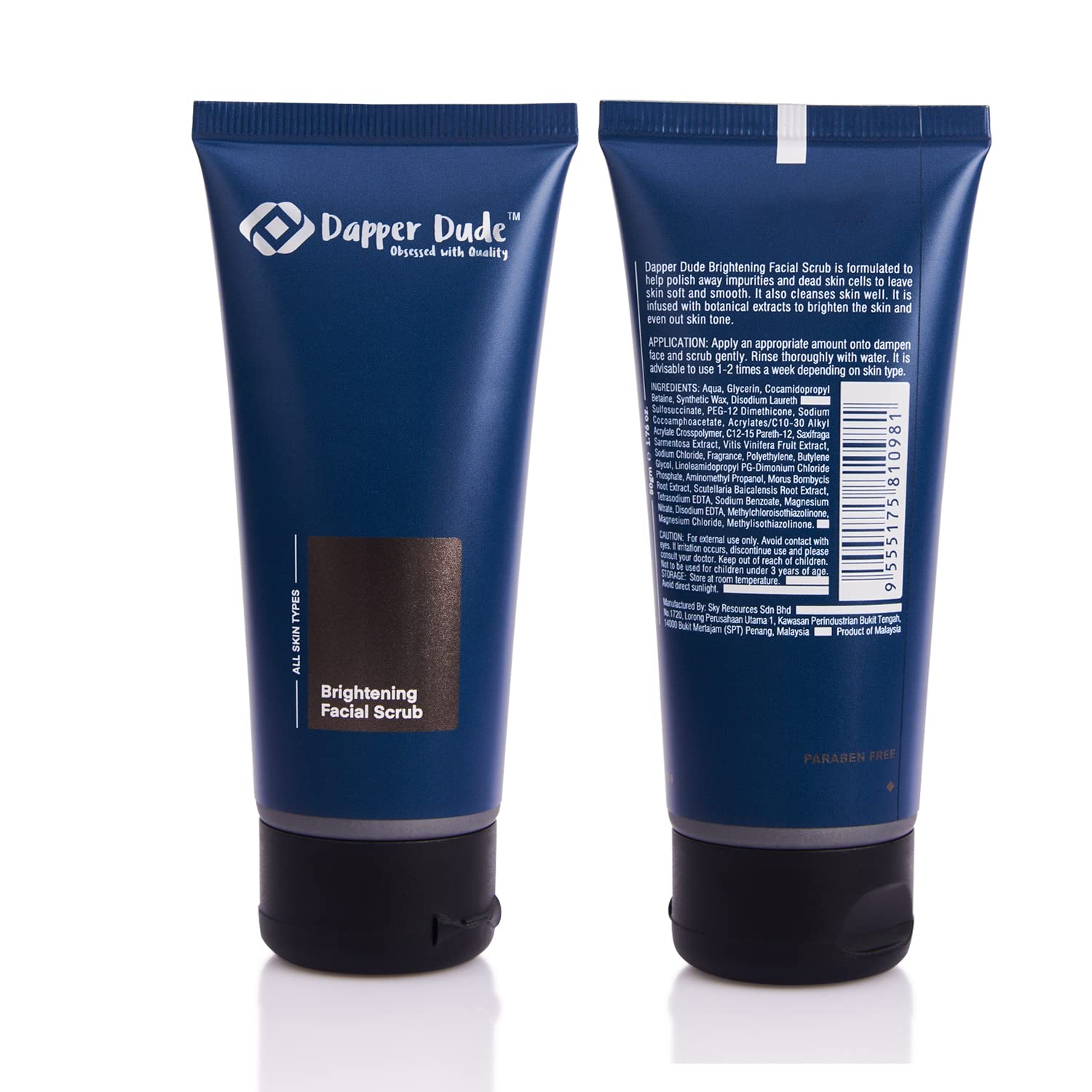 Dapper Dude Brightening Exfoliating Face Scrub for Men - Tan & Blackhead Remover, Dead Skin Cleanser | All Skin Types | 50g | Perfect for Daily Skincare & Pre-Shave Routine