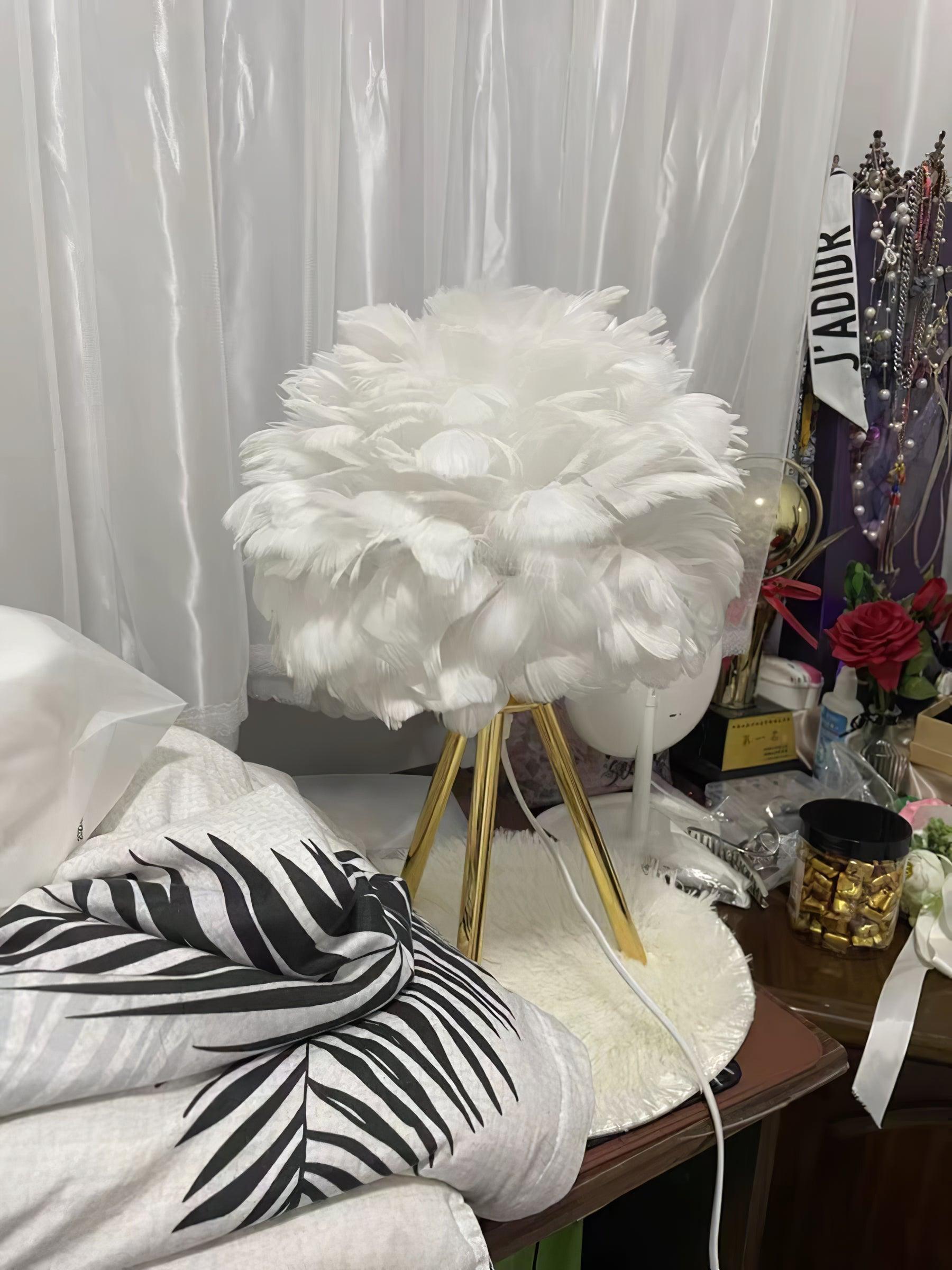 Elegant Goose Feather Table Lamp - Soft Warm White Light for Bedroom, Living Room & Office Decor - Perfect for Cozy Nights & Relaxing Ambience