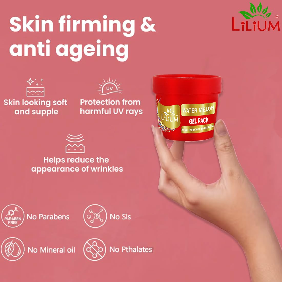 Lilium Watermelon Face Mask 100g - Hydrating & Nourishing Skincare for Glowing Skin, All Skin Types (Oily to Dry), Paraben & Sulfate Free - Perfect for Daily Use, Spa Nights & Travel Skincare Routine
