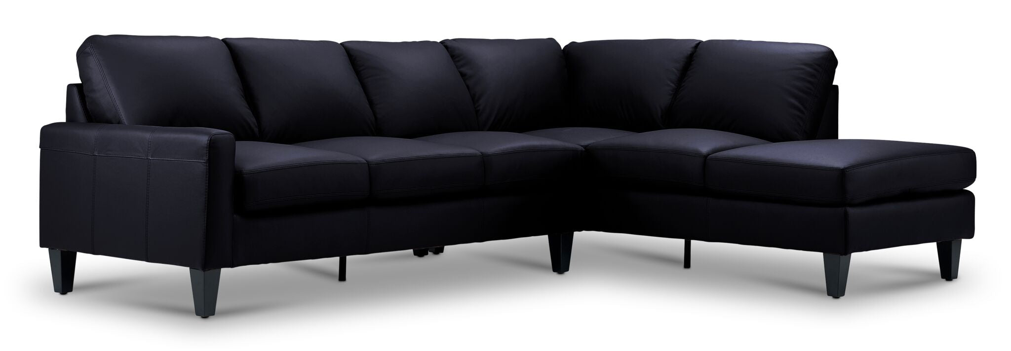 Premium Chito Leather 2-Piece Sectional Sofa with Right Facing Chaise in Raven Black - Modern Living Room Furniture for Home Theater & Family Gatherings