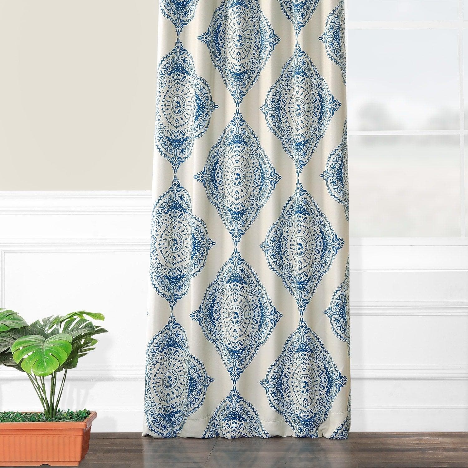 Henna Blue Emblem Blackout Curtains - Thermal Insulated Window Drapes for Bedroom & Living Room - Blocks Sunlight & UV Rays for Better Sleep & Privacy