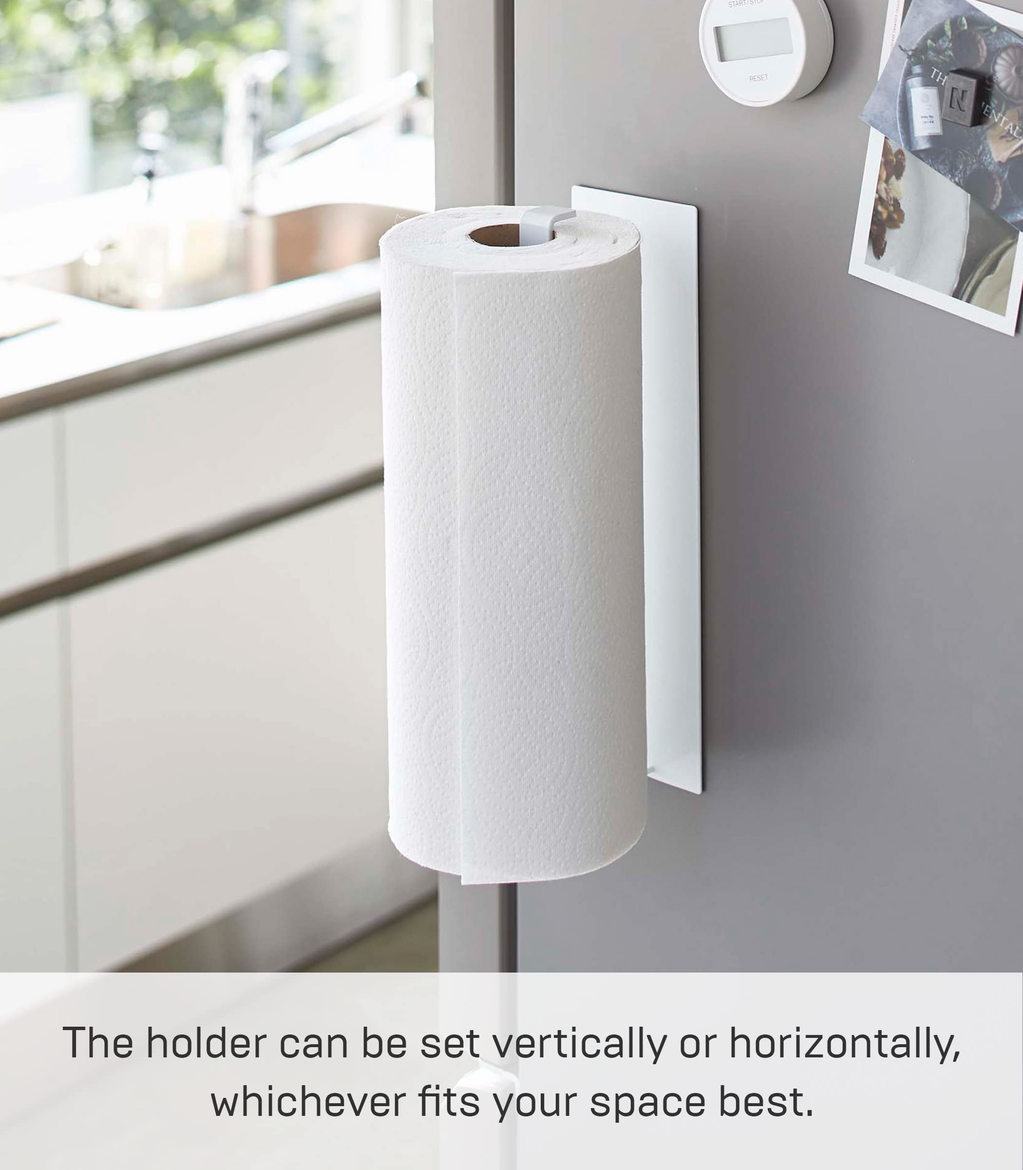 Yamazaki Home Magnetic Paper Towel Holder - Stainless Steel Kitchen Roll Dispenser with Vertical & Horizontal Mounting Options | Space-Saving Organizer for Kitchen Countertops, Pantries & Small Spaces