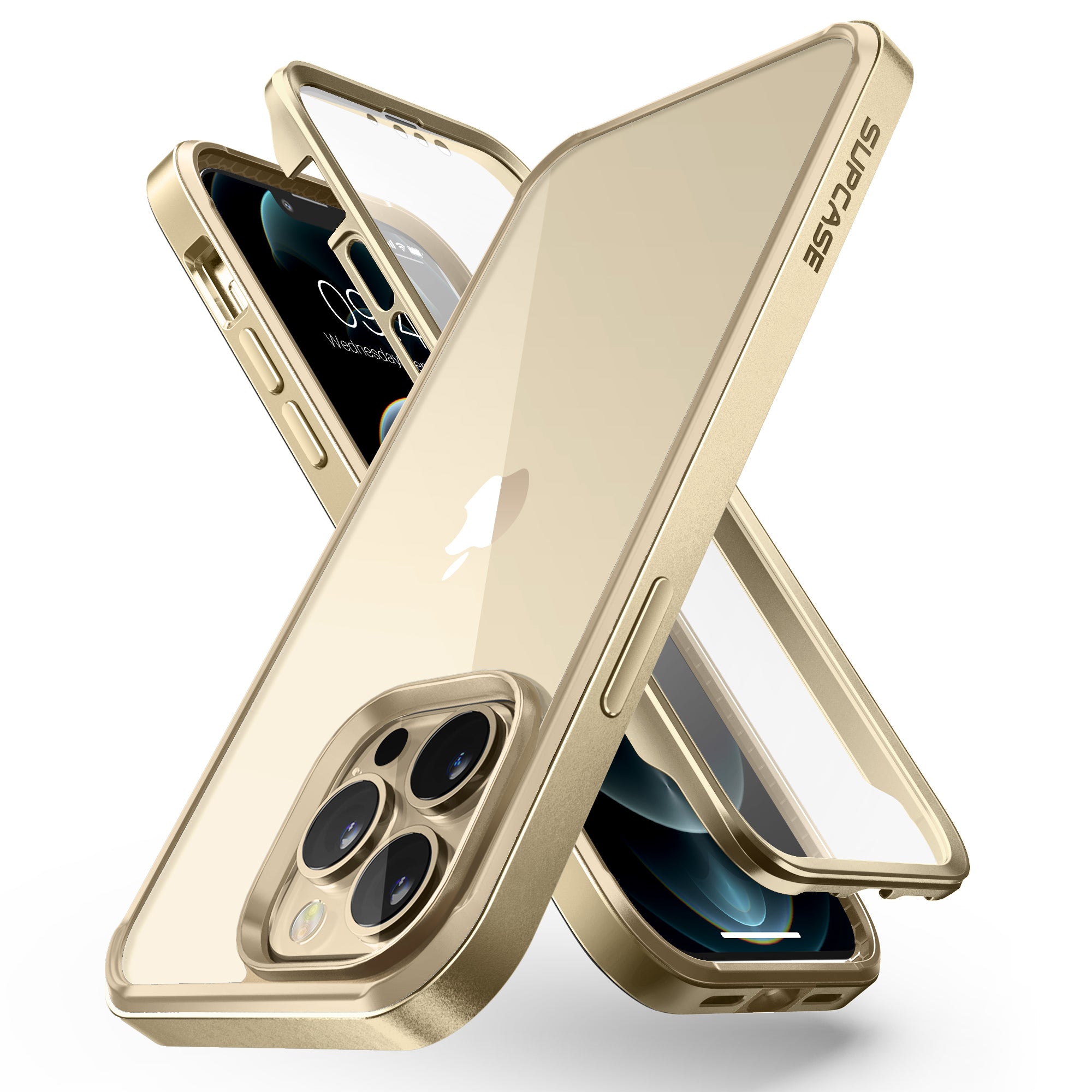 iPhone 13 Pro Max 6.7 Inch Unicorn Beetle Edge Case with Built-in Screen Protector - Clear Gold Protective Cover (Open Box) | Shockproof & Scratch Resistant for Everyday Use & Outdoor Activities