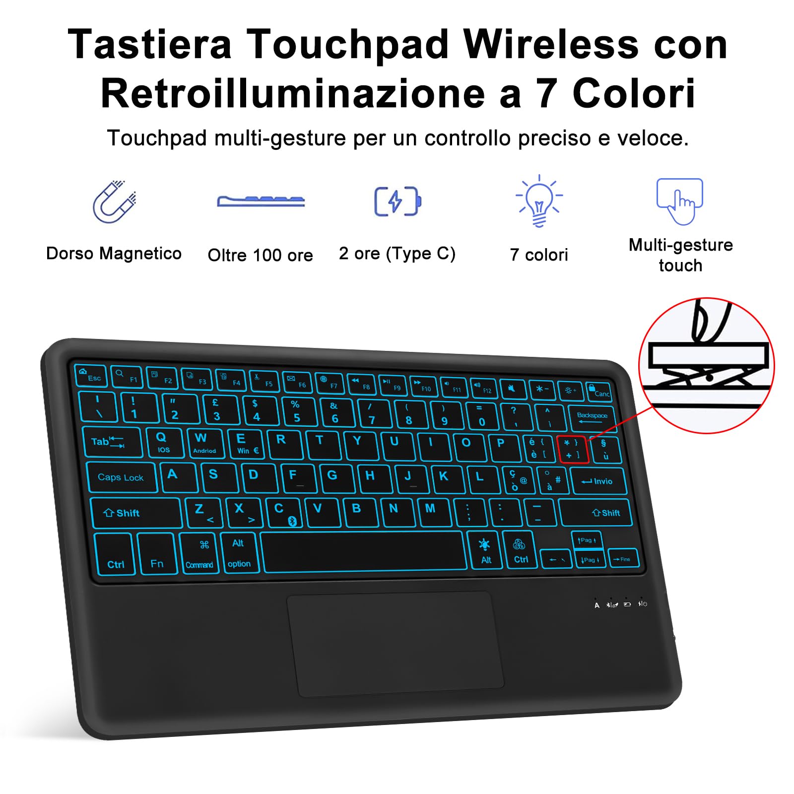 SENGBIRCH Bluetooth Keyboard Case for iPad Air 13 Inch (M2, 2024) - Backlit 7-Color Keyboard with Trackpad, Protective Cover - Perfect for Work, Study & Travel - Black