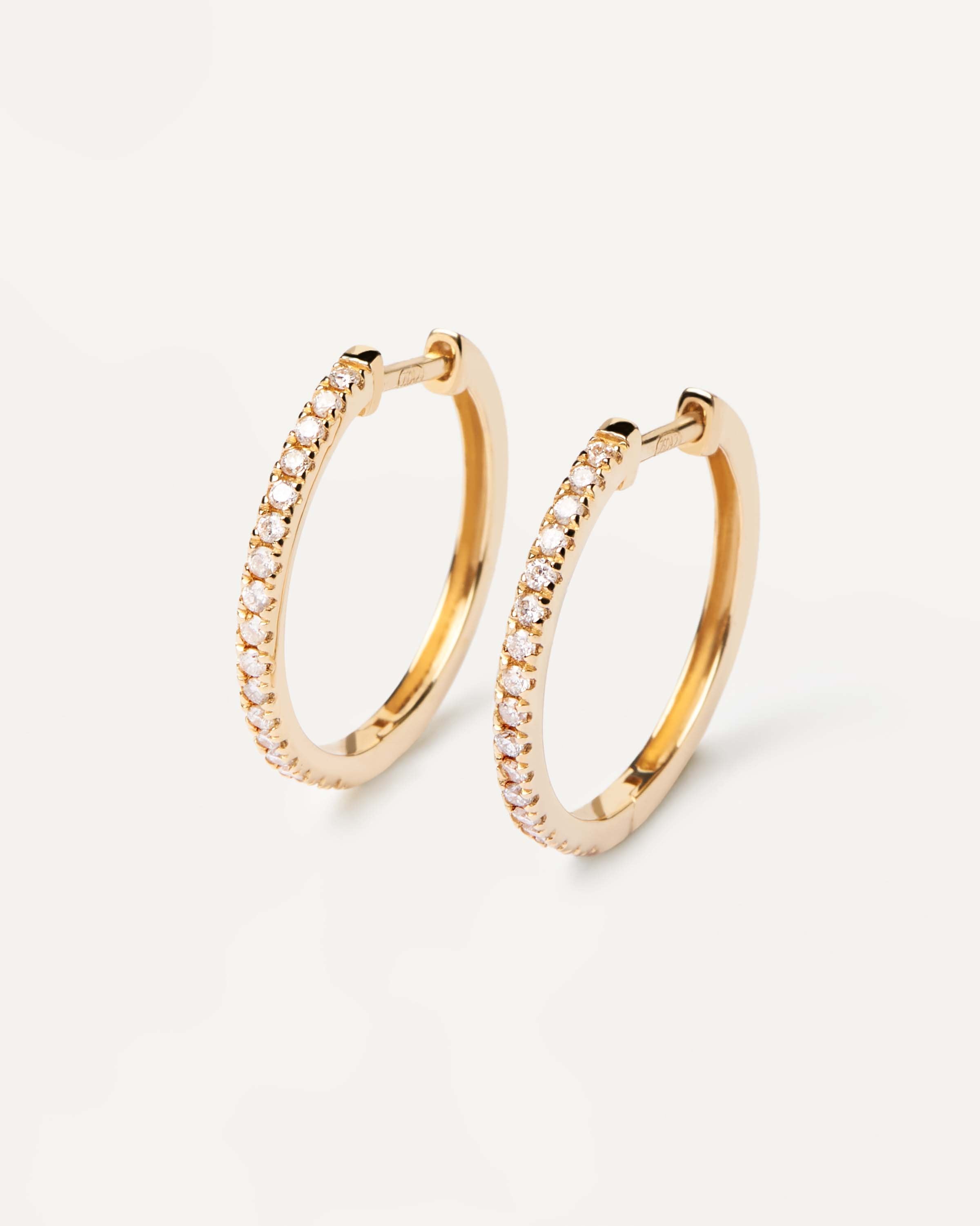 14K Gold Diamond Eternity Hoop Earrings for Women - Medium Size, Perfect for Weddings, Parties & Everyday Elegance