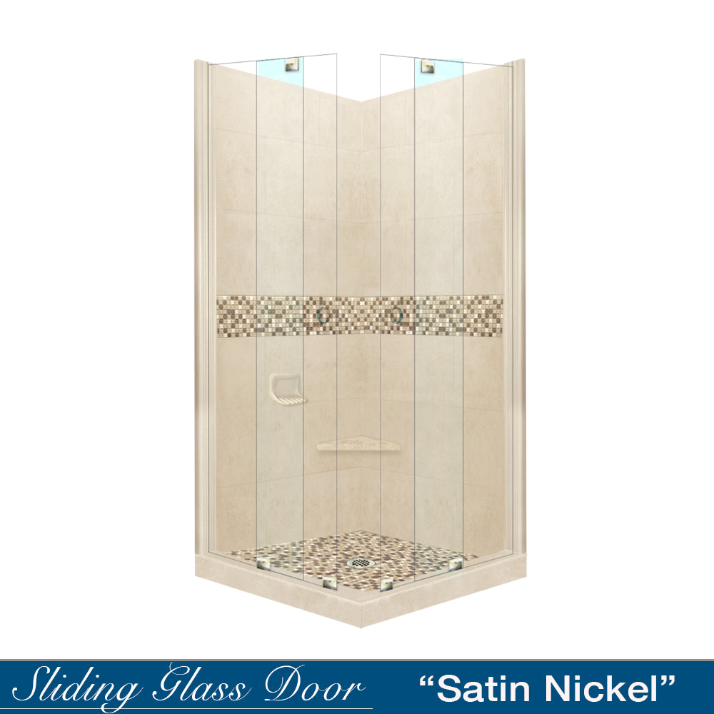 DIY Shower Remodel Kit - Corner Desert Sand Sistine Stone & Roma Mosaic Accent Tile for Bathroom Renovation | Waterproof & Easy Installation for Shower Walls & Backsplashes