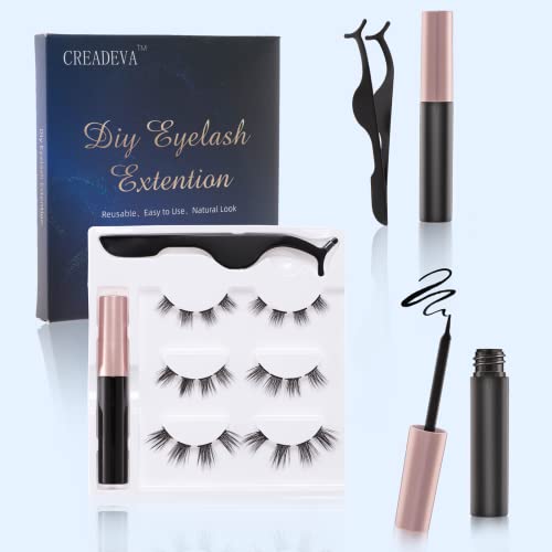 CREADEVA DIY Eyelash Extension Kit - 24 Clusters & 3 Pairs of Individual Lashes for Natural Look | Reusable, Long Lasting, Lightweight False Eyelashes Set with Glue & Tweezers (10/12/14mm) | Perfect for Daily Wear, Parties, Weddings & Special Occasions