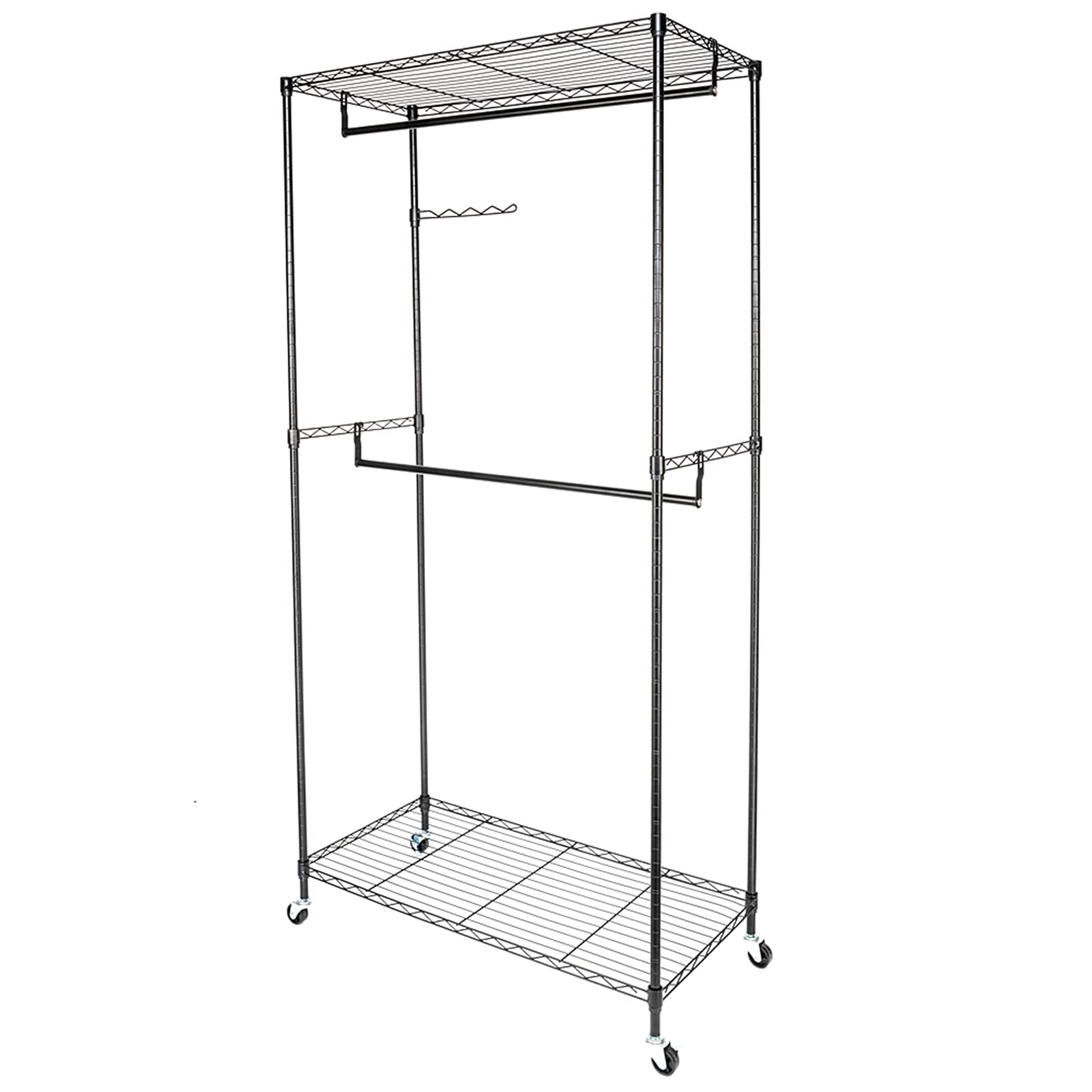 Heavy Duty Closet Organizer Garment Rack with Shelves - Sturdy Clothes Hanger & Storage Shelf for Home, Bedroom, Walk-in Closet Organization - Perfect for Hanging Clothes, Storing Shoes, and Organizing Accessories