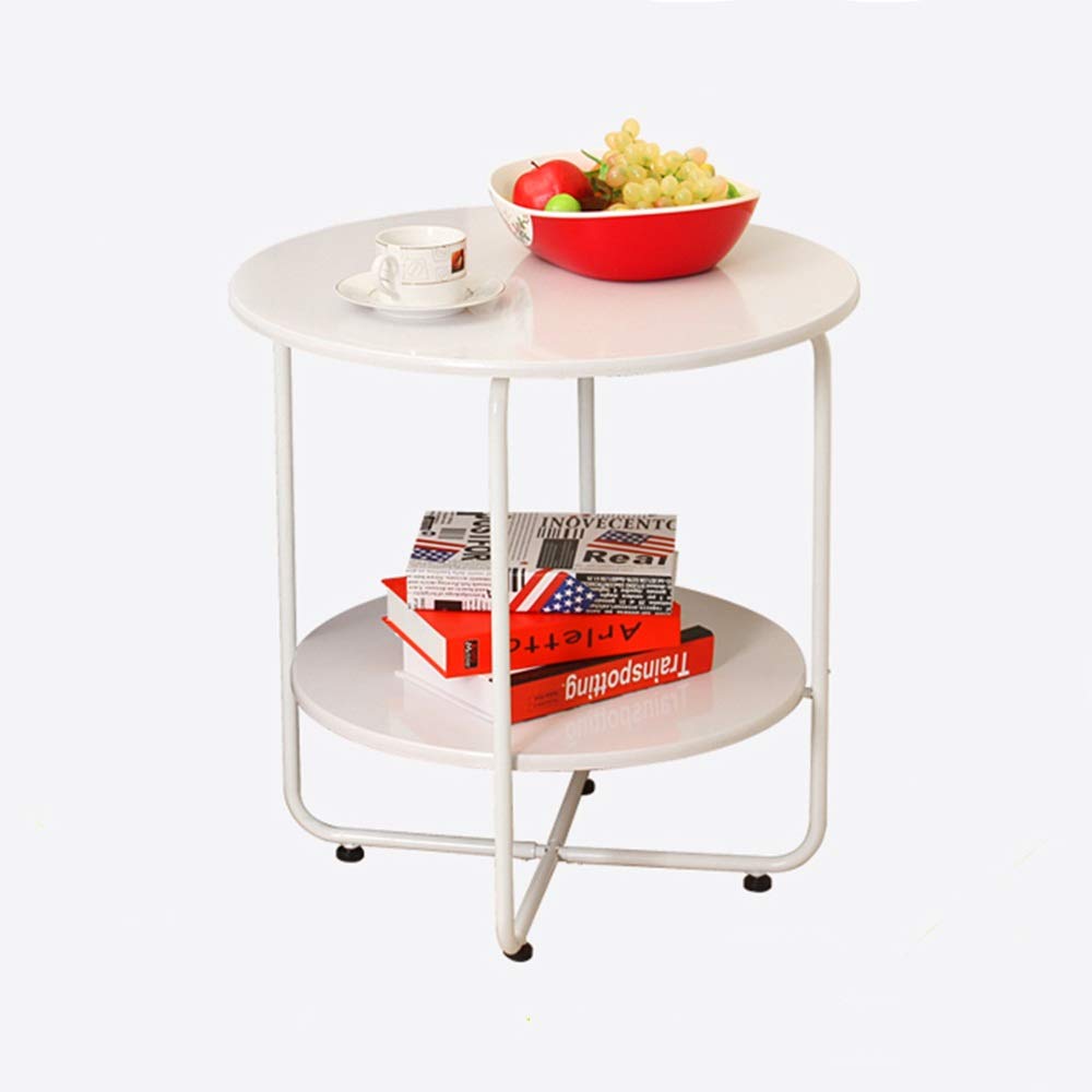 Solid Wood Coffee Table with Stainless Steel Frame - 2-Tier Modern Side Table for Living Room, Sofa, or Bedroom - White (Snack Table, End Table, Accent Table) - Perfect for Small Spaces, TV Stand, or Reading Nook