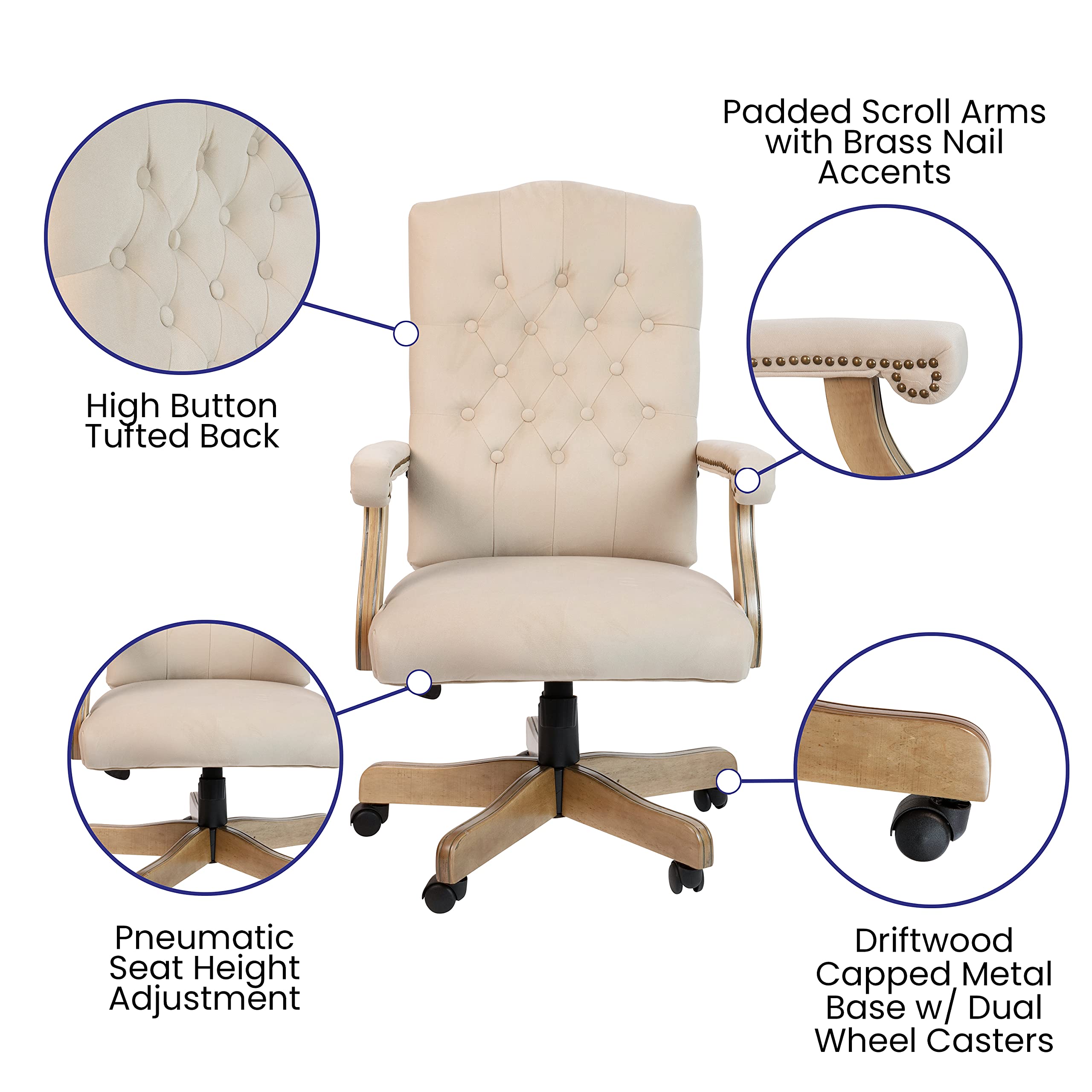 Ergonomic Swivel Office Chair with Wood Base for Home & Office
