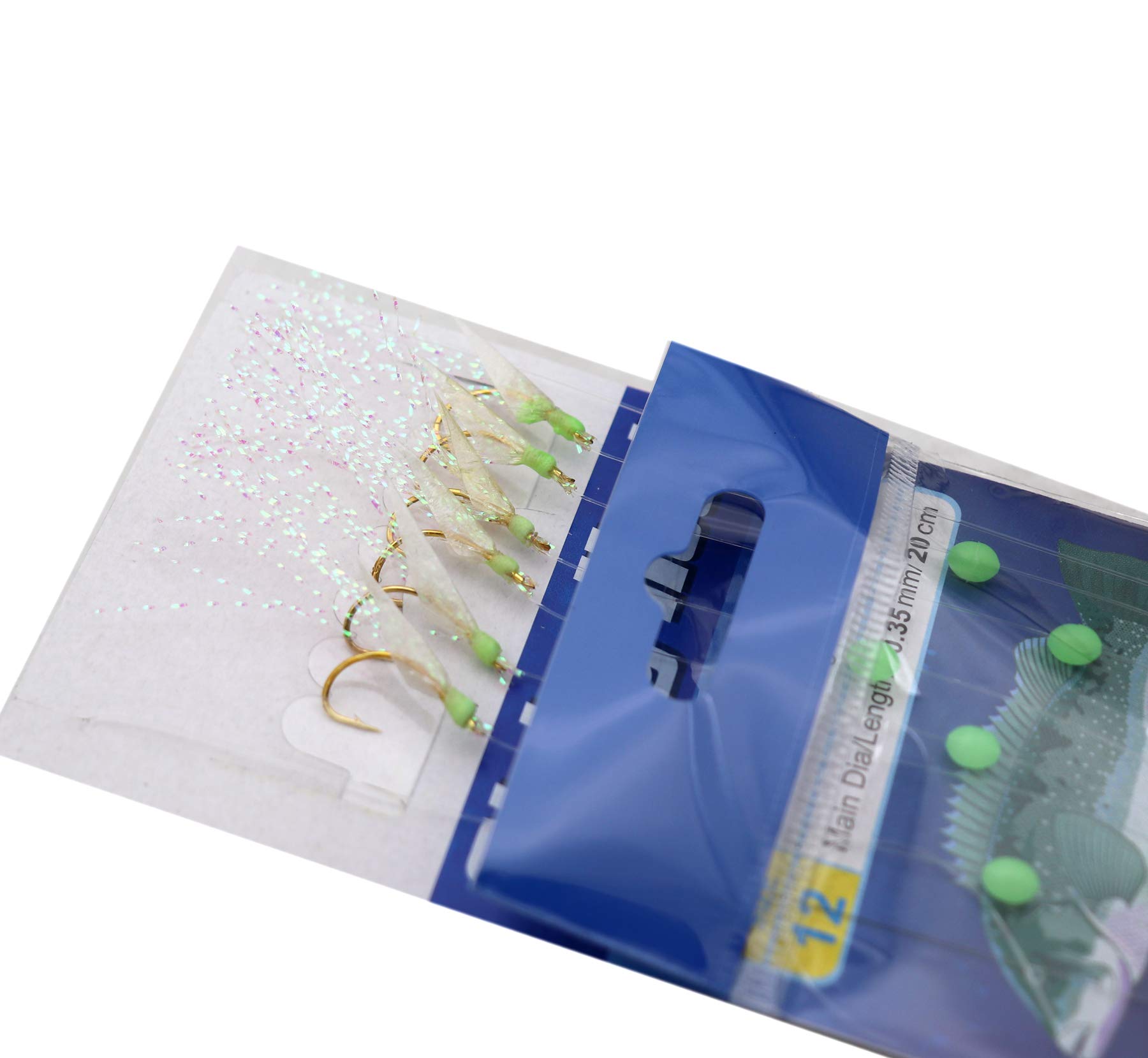20 Pack Glow in the Dark Saltwater & Freshwater Fishing Bait Rigs with Fish Skin & Feather Hooks - Perfect for Night Fishing and Deep Sea Angling