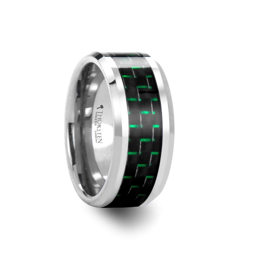 Roy Rose Men's Tungsten Carbide Wedding Band - Black & Green Carbon Fiber Inlay Comfort Fit Ring (6mm/8mm/10mm Width) - ATRONIUS Style - Durable & Scratch-Resistant for Everyday Wear, Anniversary Gifts & Special Occasions