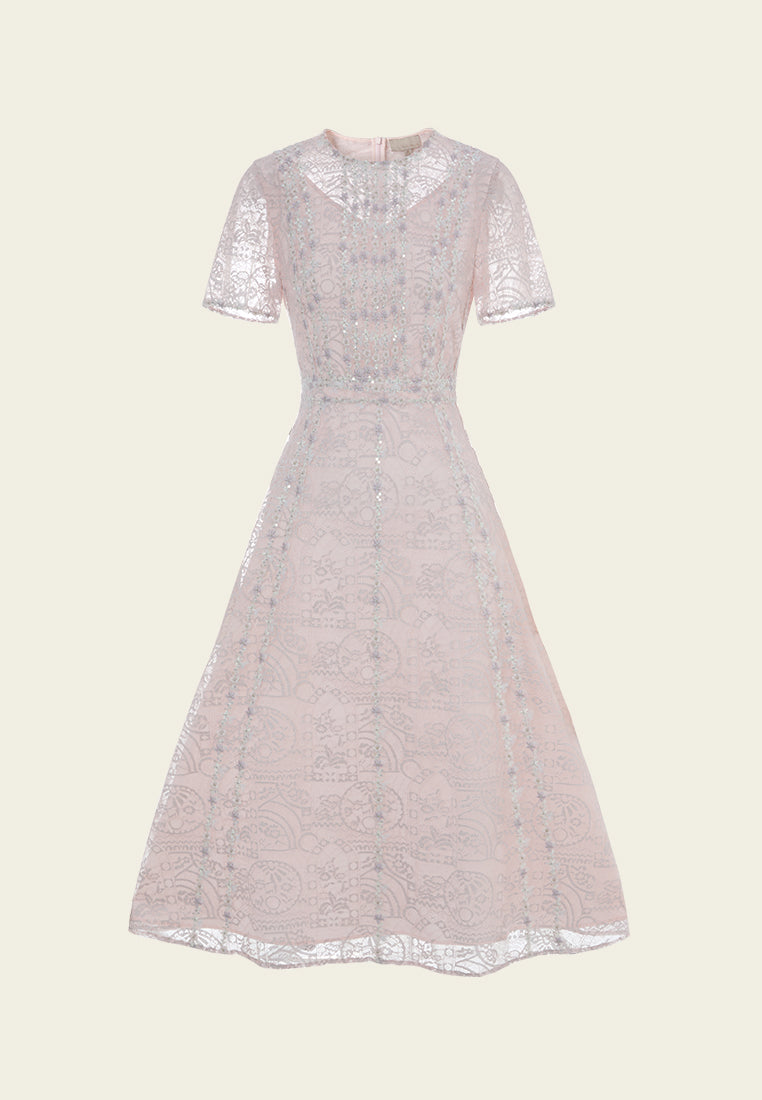 Floral Embroidered Lace Dress for Women - Elegant Summer Wedding Guest Dress, Boho Chic Party Dress, Romantic Date Night Outfit