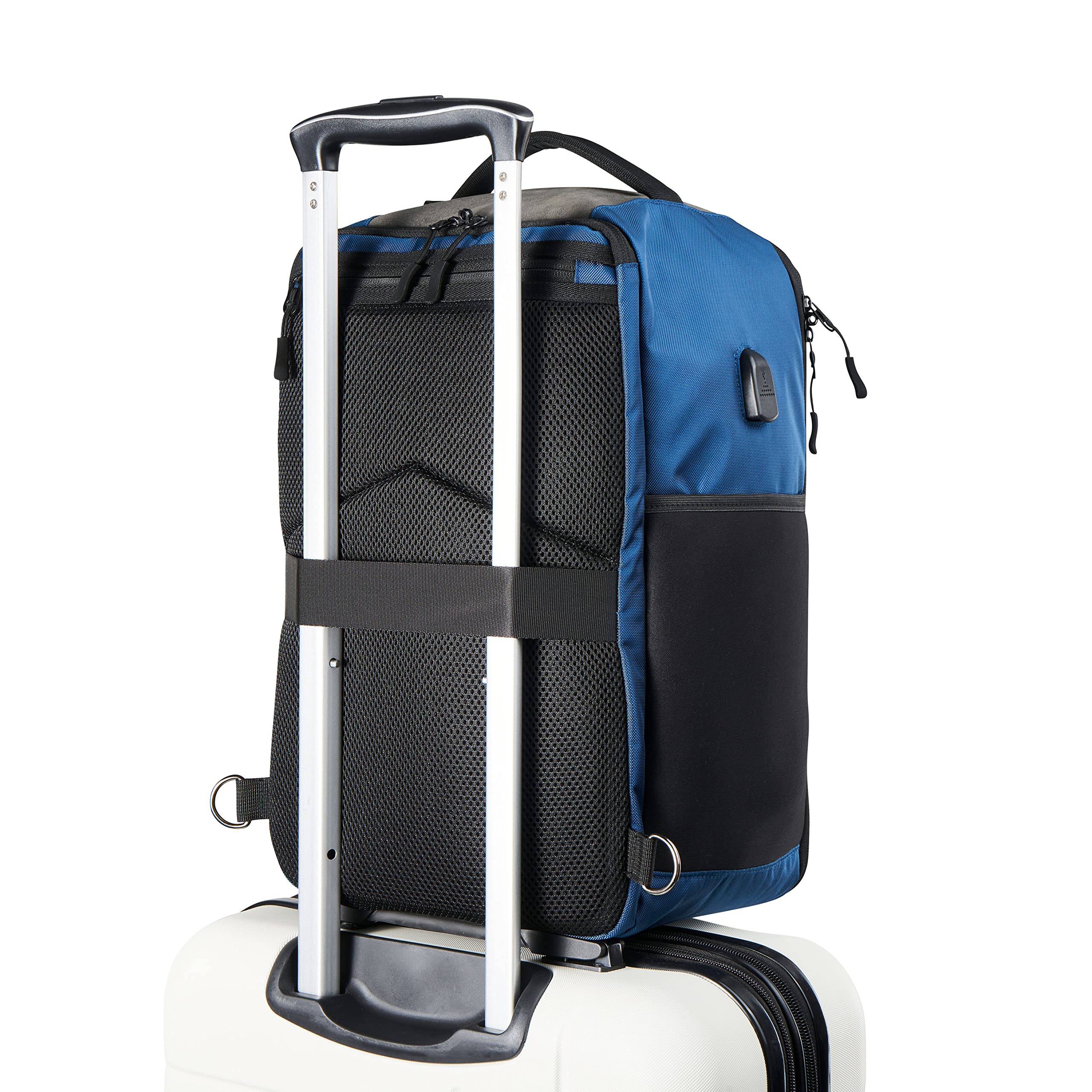 Manhattan XL 16x10x8 Inch Travel Backpack - USB Charging Port, Underseat Carry-On Luggage & Laptop Backpack for Men & Women (Blue) - Perfect for Air Travel, Business Trips & Daily Commute