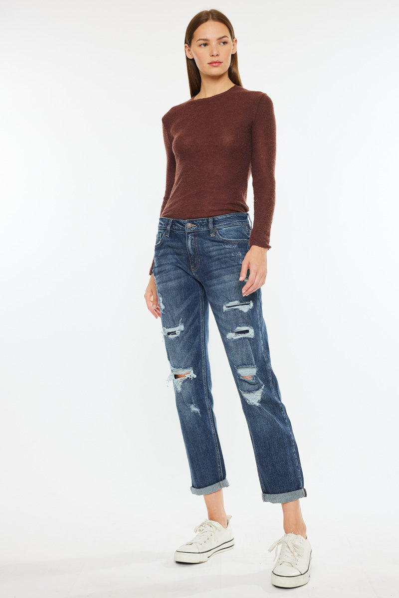 Devika Mid Rise Boyfriend Jeans for Women - Comfortable Stretch Denim Pants with Relaxed Fit - Perfect for Casual Outings, Work and Weekend Wear