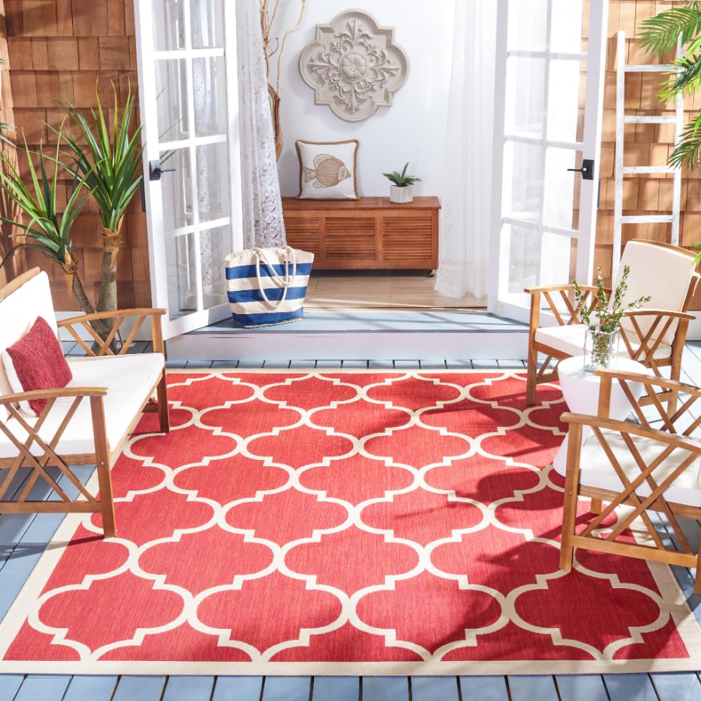 SAFAVIEH Courtyard Collection 8' x 11' Red & Bone Trellis Design Area Rug - Non-Shedding, Easy Care, Washable Indoor/Outdoor Rug - Perfect for Living Room, Bedroom, Patio, Backyard & Mudroom (CY6914-248)