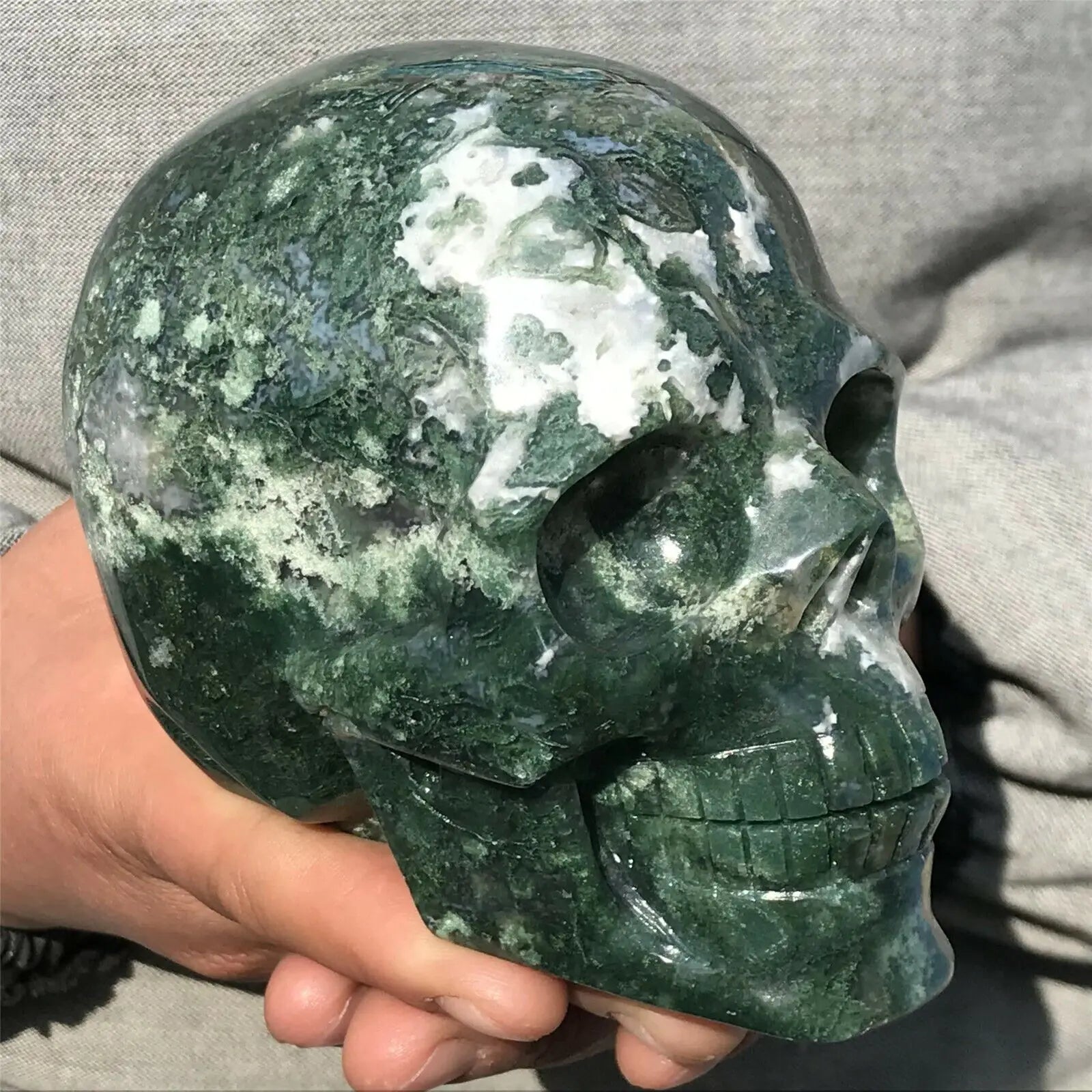 Natural Moss Agate Skull Crystal Quartz Mineral Specimen - Healing Energy Stone for Reiki, Meditation & Spiritual Decor - Unique Gemstone Gift for Collectors & Holistic Practitioners