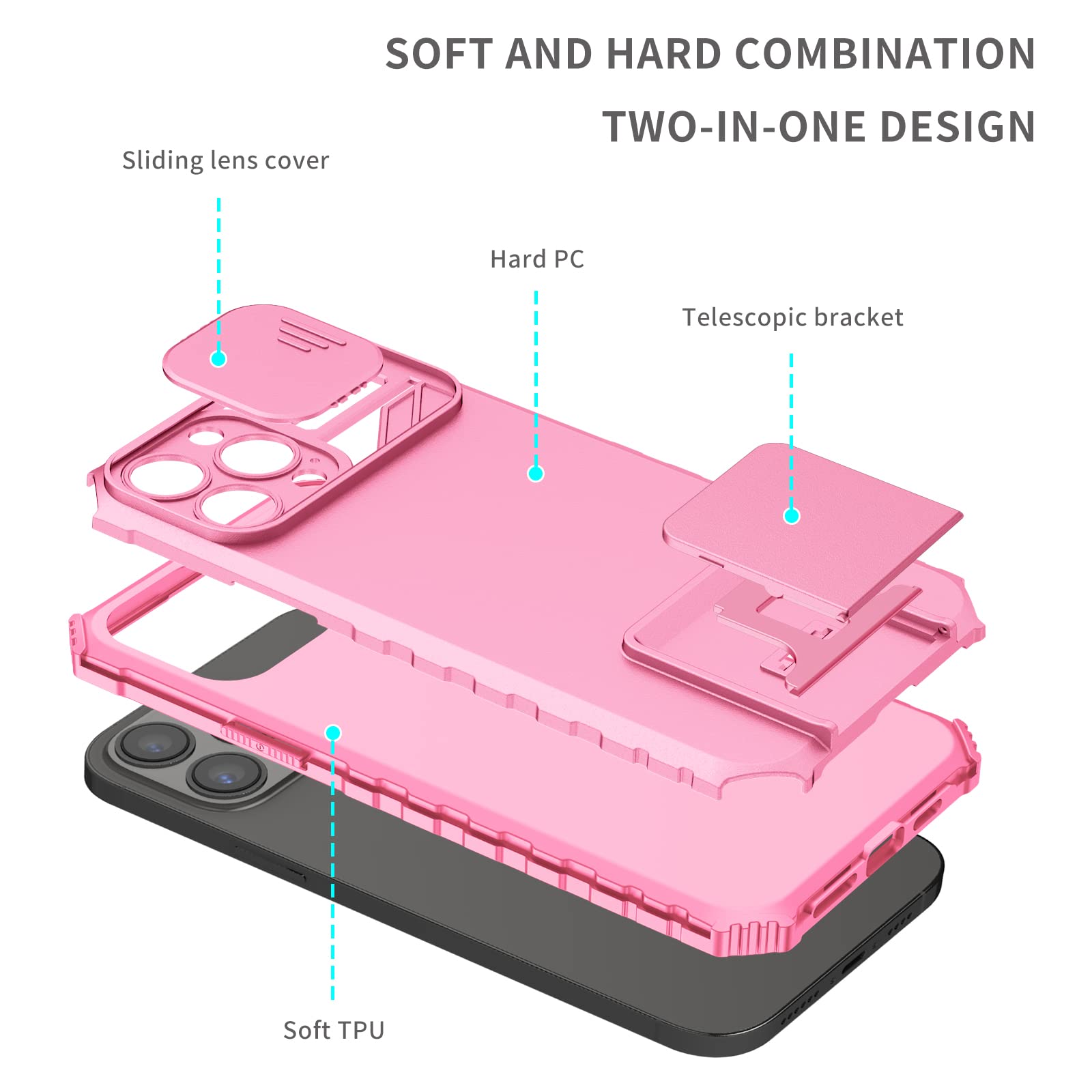 ASUWISH iPhone 13 Pro Max Case (2021) 6.7 Inch - Slim Protective Phone Cover with Built-in Screen Protector, Slide Camera Cover & Kickstand | Compatible with iPhone 13 Pro Max 5G - Perfect for Women & Men (Pink) | Ideal for Everyday Protection, Work & Travel