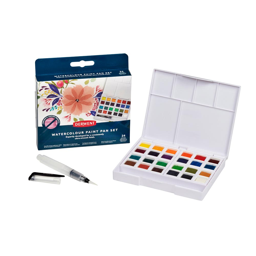 Derwent Watercolour Paint Pan Set of 24 - Professional Artist Grade Watercolor Paints for Painting, Sketching & DIY Art Projects - Perfect for Beginners & Professionals