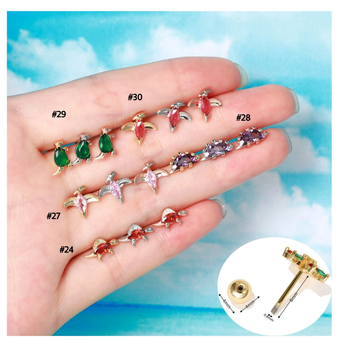 20G Colorful Dinosaur Helix Barbell Stud Earrings for Cartilage Piercing - Cute Second Hole Jewelry for Women & Teens | EGD0022 | Perfect for Everyday Wear & Gifts