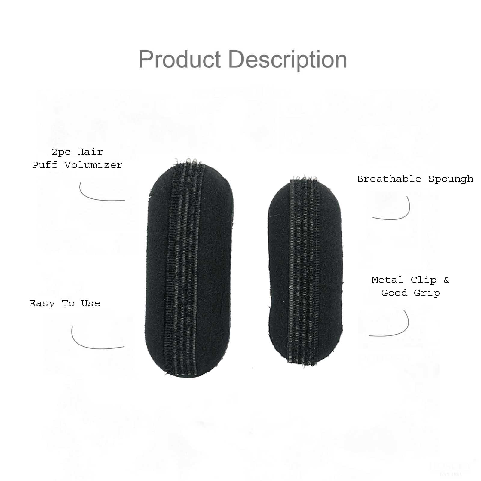 VinshBond Black Base Set Puff Hair Volumizer - 2PCS Hair Puff Head Cushion & Tic Tac Clip Puff Maker for Women & Girls - Perfect for Updos, Buns, and Hairstyling Accessories