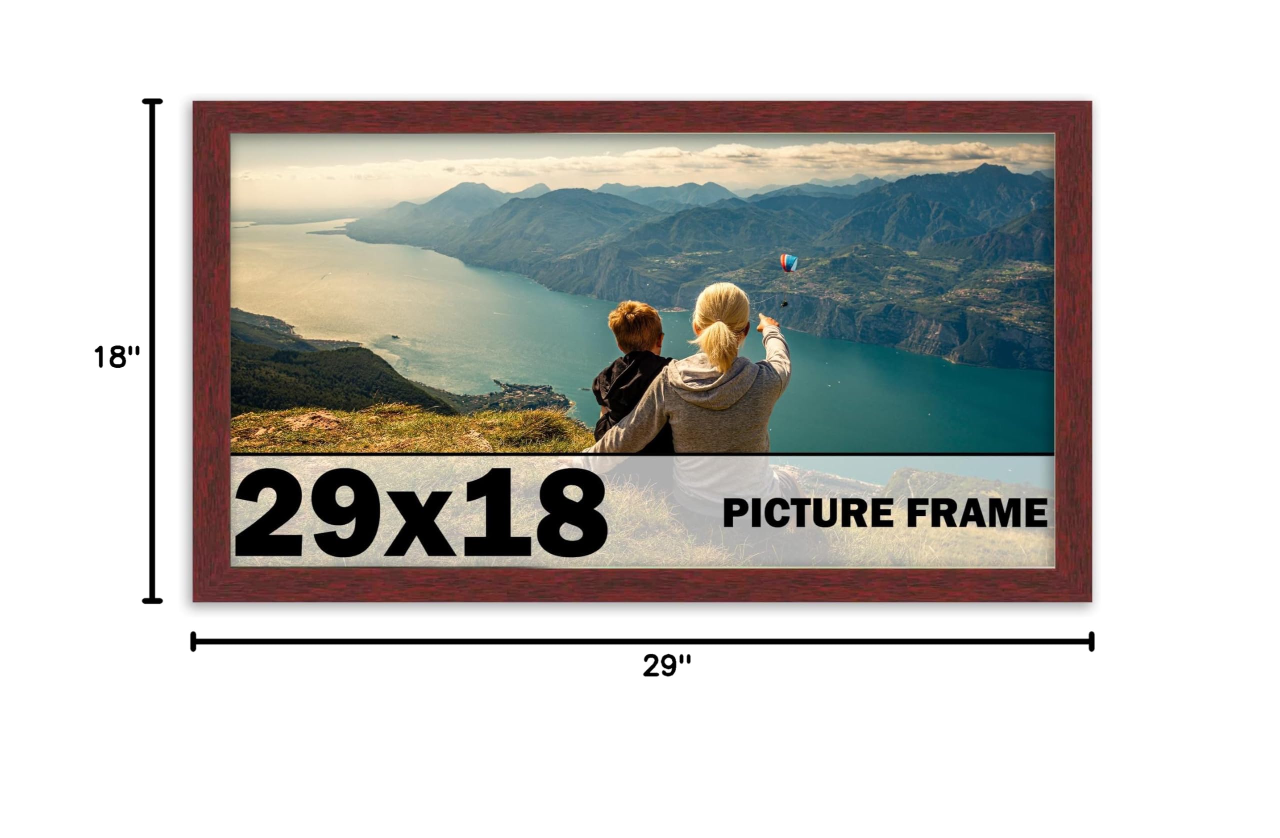 CountryArtHouse 29x18 Inch Solid Mahogany Wood Picture Frame with UV Acrylic Plexiglass & Acid-Free Backing - Premium Brown Photo Frame Kit Includes Hanging Hardware for Wall Display, Home Decor, and Art Preservation