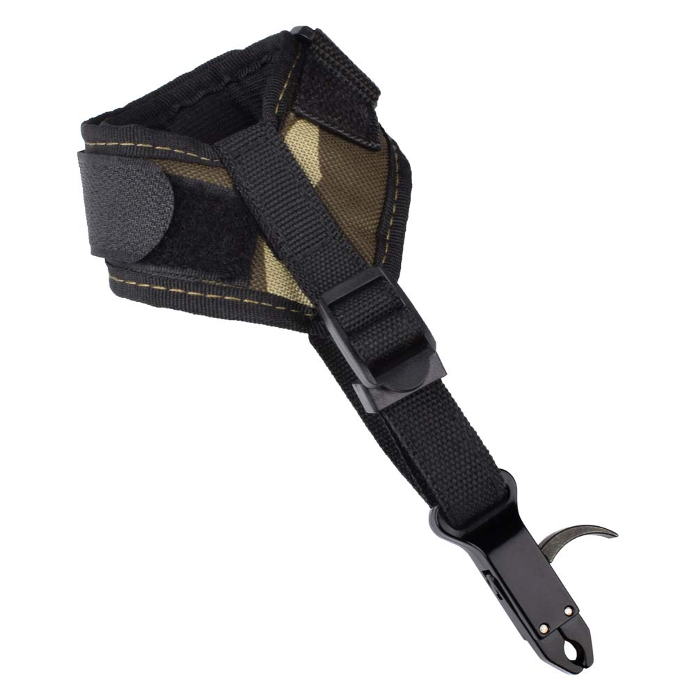 Premium Adjustable Compound Bow Release Aid for Adults - Right & Left Hand Compatible with Camouflage Wrist Strap (1-Pack) - Perfect for Target Practice, Hunting & Archery Training