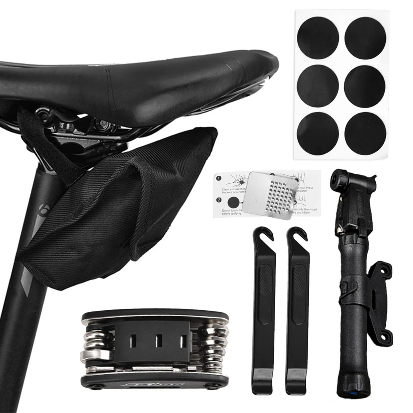 16-in-1 Portable Mountain Bike Repair Tool Kit - Multifunctional Bicycle Maintenance Set with Mini Pump & Storage Bag | Emergency Tire Repair for Road & Trail Riding | Perfect for Cycling Adventures & Commuting